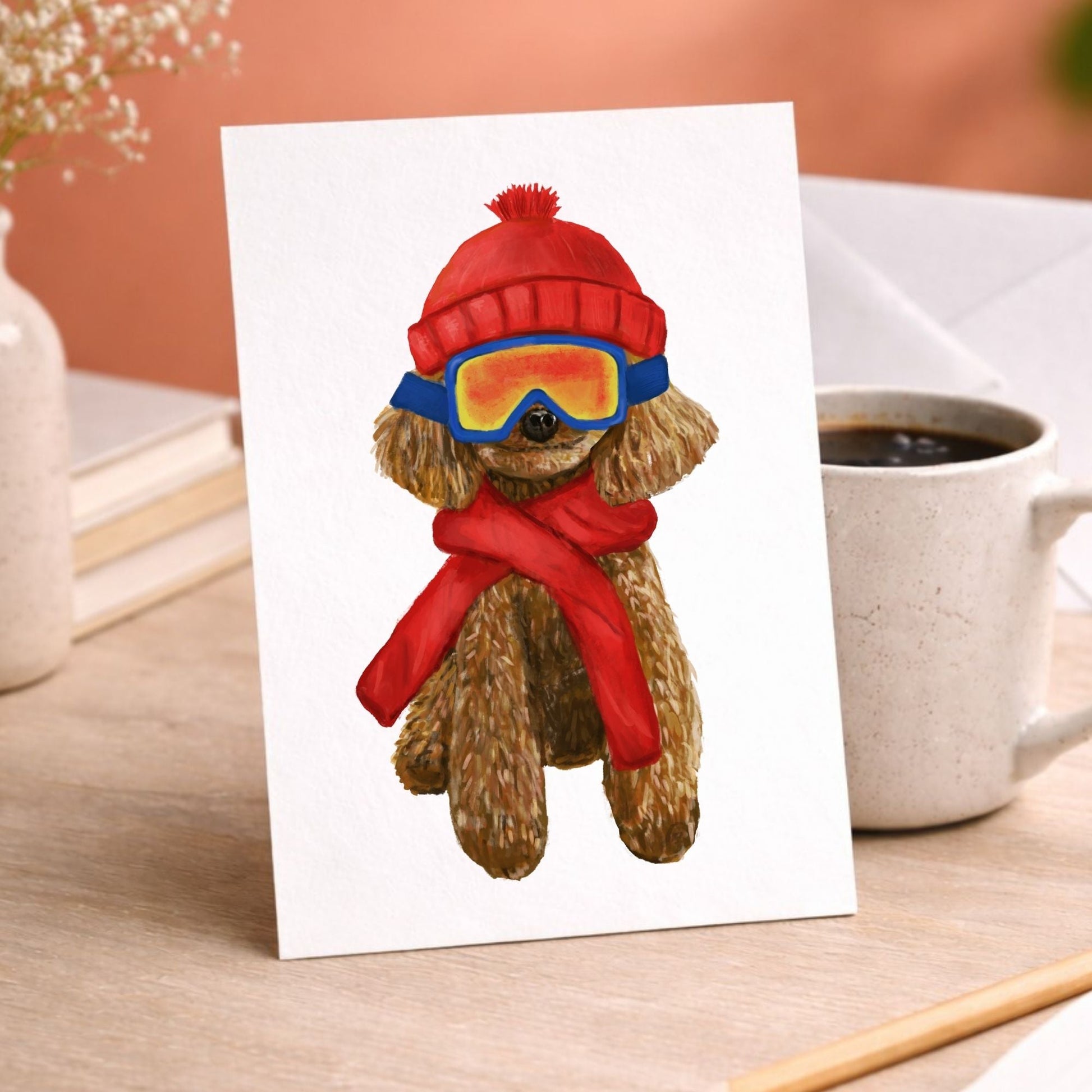 Christmas Poodle Dog Postcard - MerikaArt
