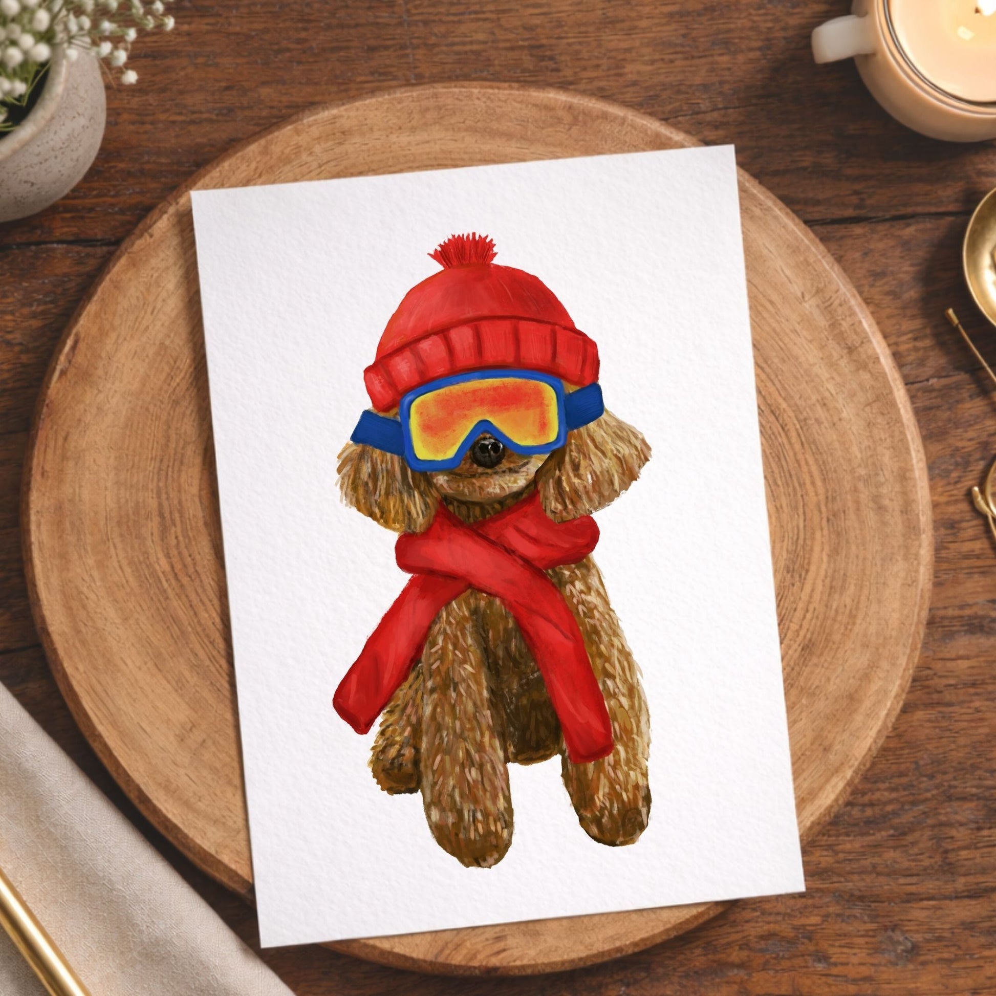 Christmas Poodle Dog Postcard - MerikaArt