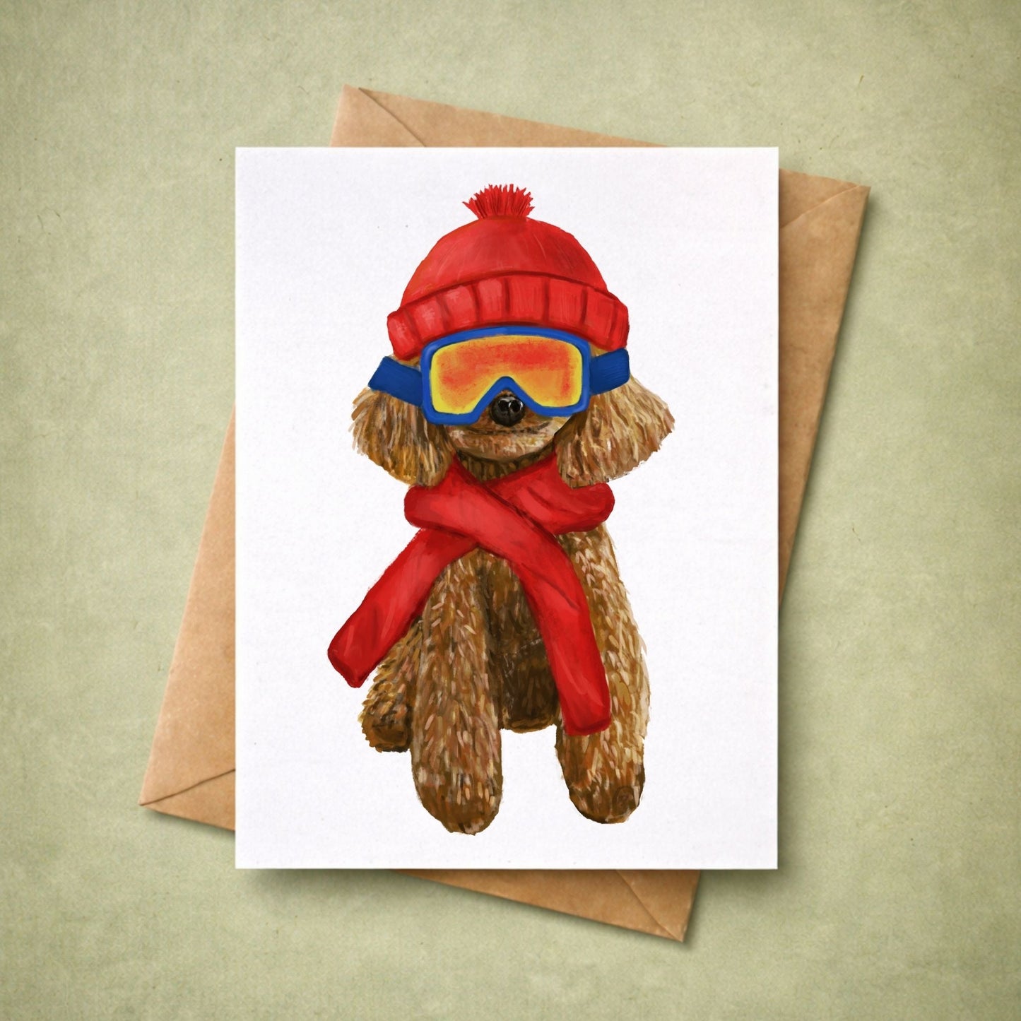 Christmas Poodle Dog Postcard - MerikaArt