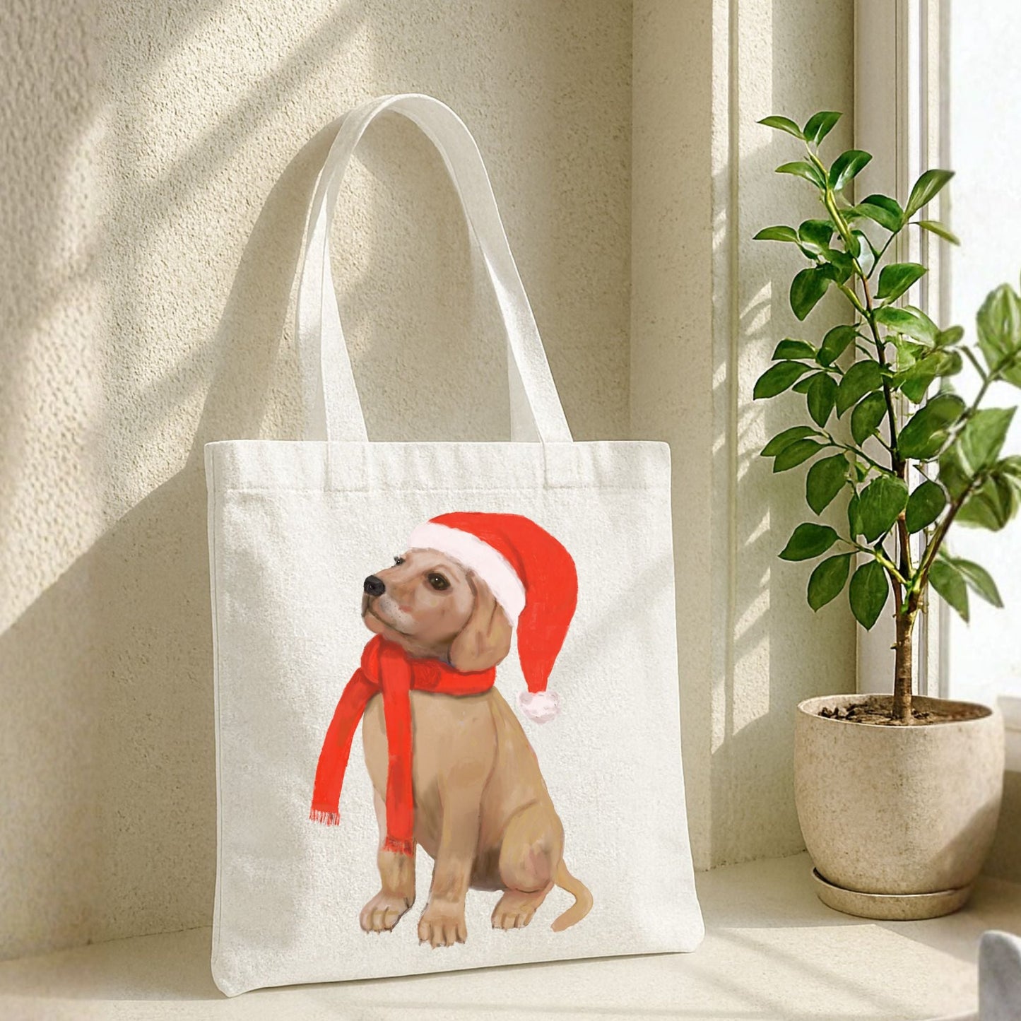 Christmas Puppy Canvas Tote Bag - MerikaArt