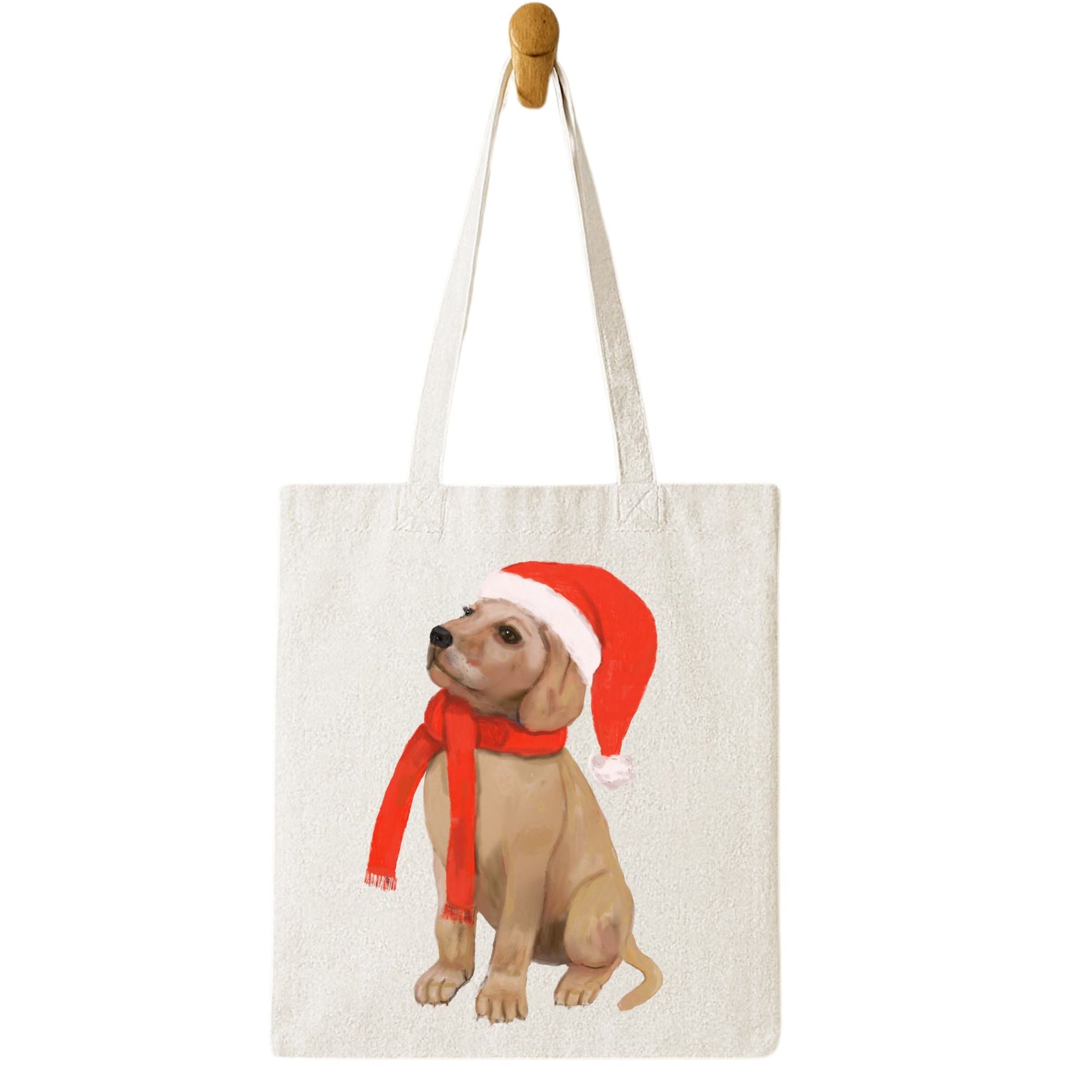 Christmas Puppy Canvas Tote Bag - MerikaArt