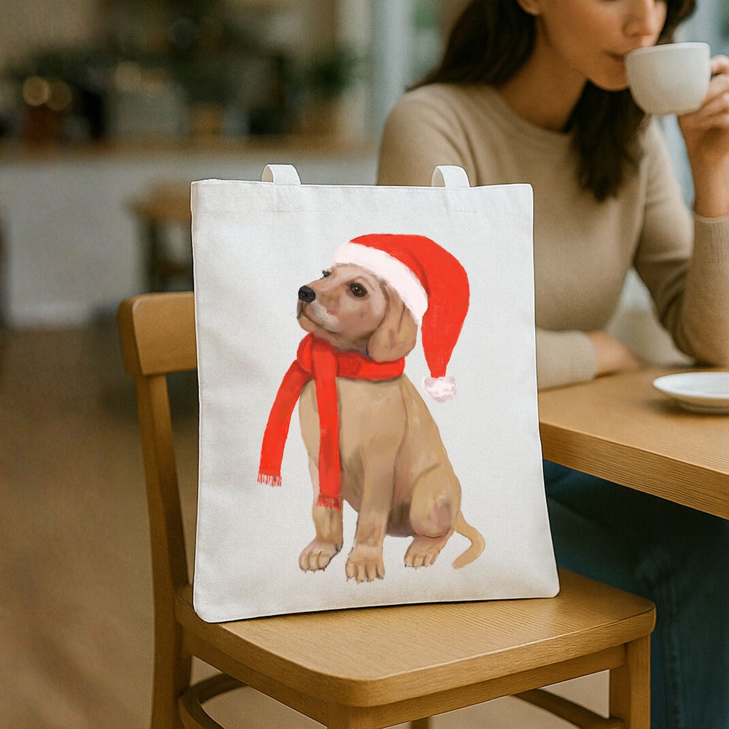Christmas Puppy Canvas Tote Bag - MerikaArt