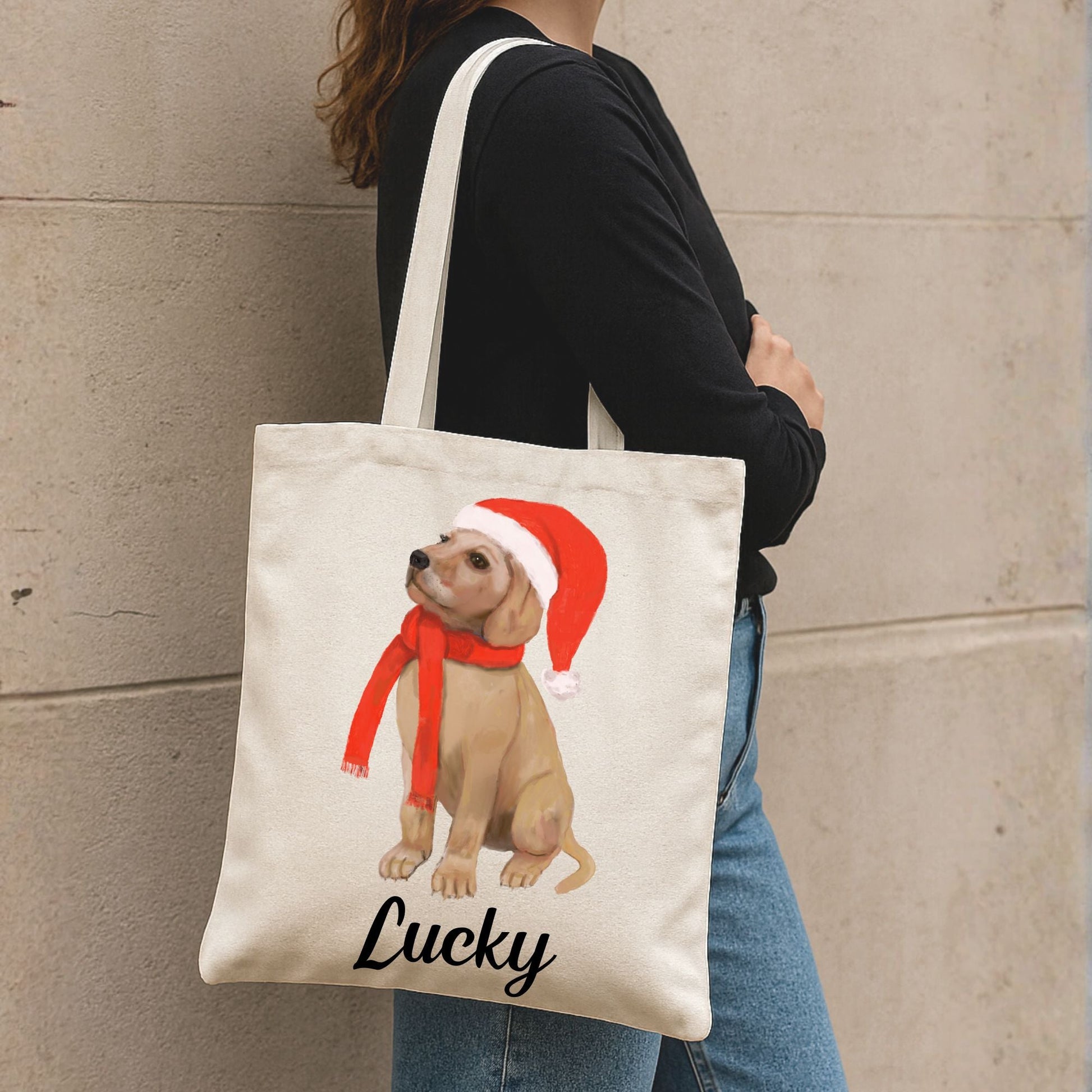 Christmas Puppy Canvas Tote Bag - MerikaArt