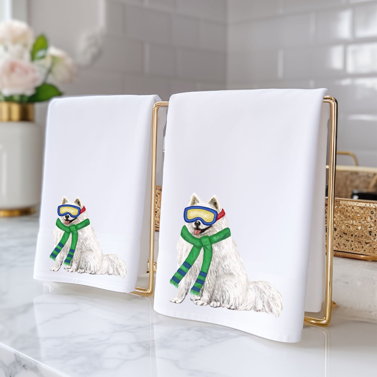 Christmas Samoyed Dog Bathroom Towel - MerikaArt