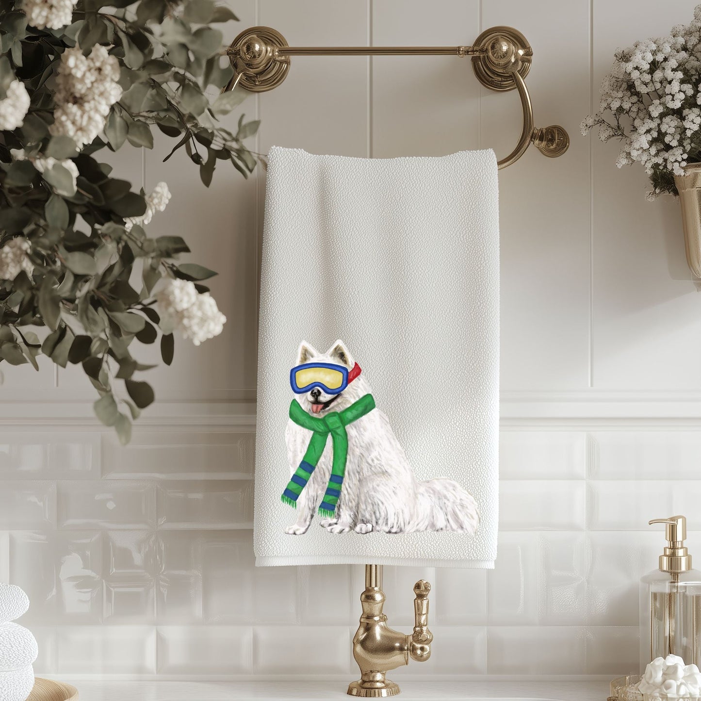 Christmas Samoyed Dog Bathroom Towel - MerikaArt