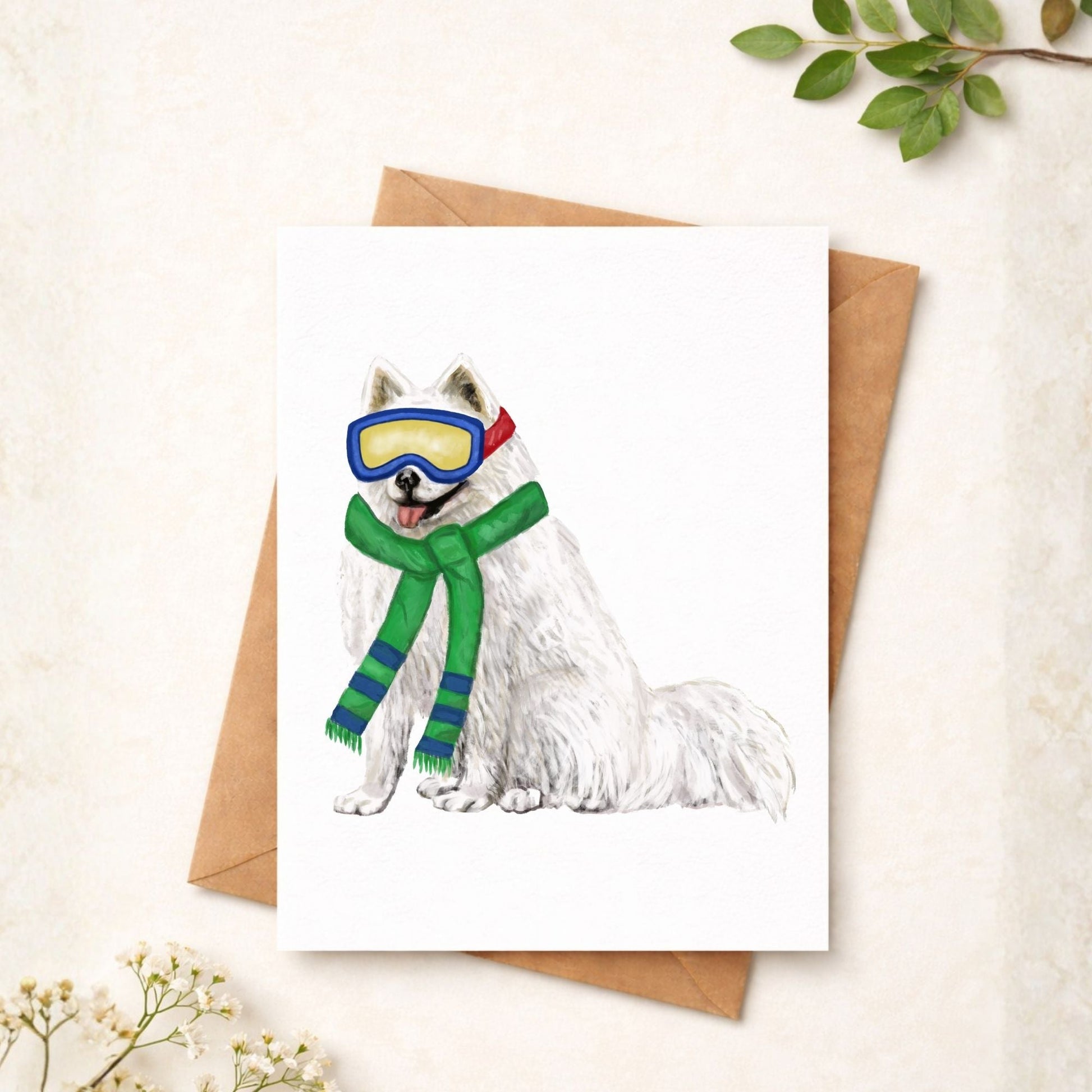 Christmas Samoyed Dog Postcard - MerikaArt
