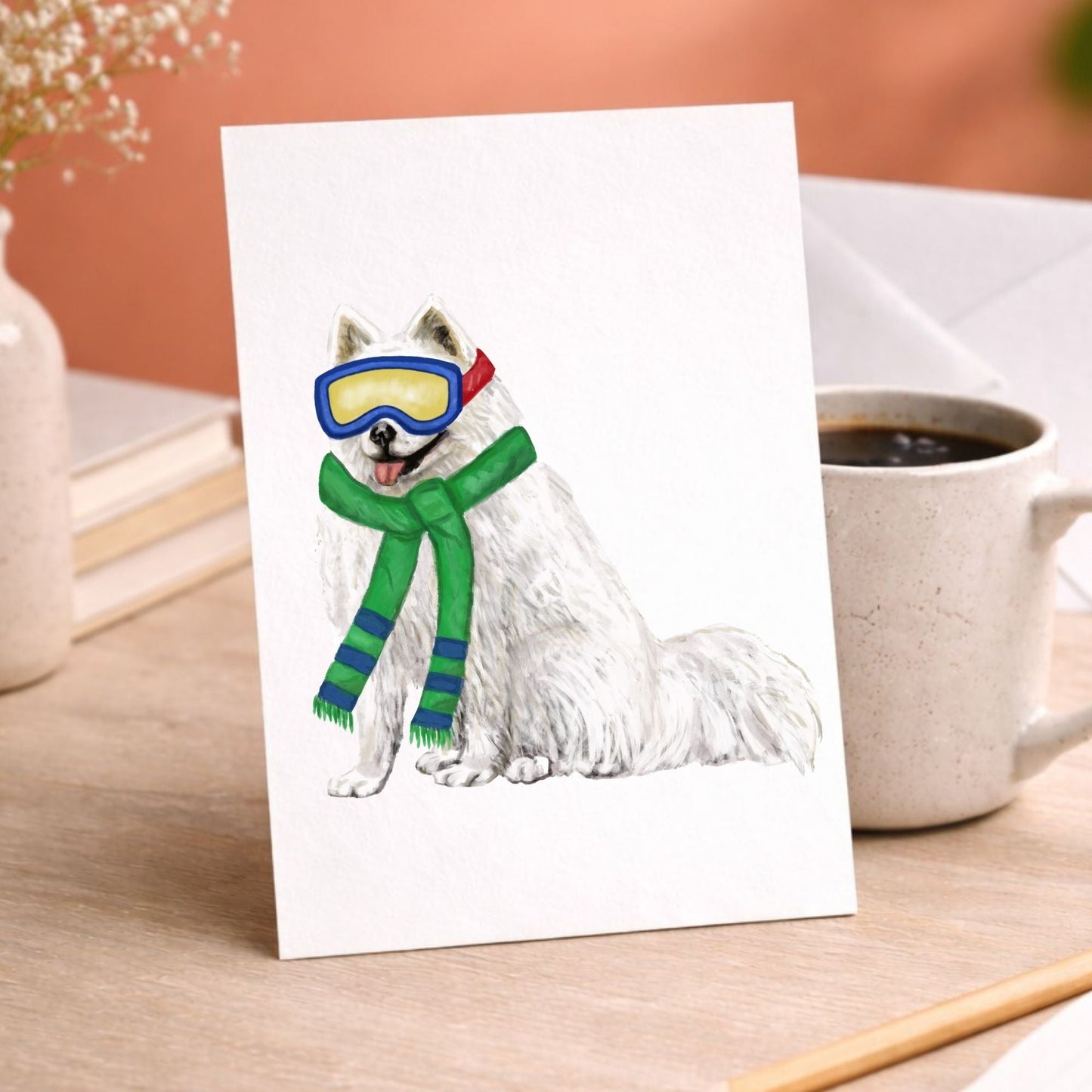 Christmas Samoyed Dog Postcard - MerikaArt