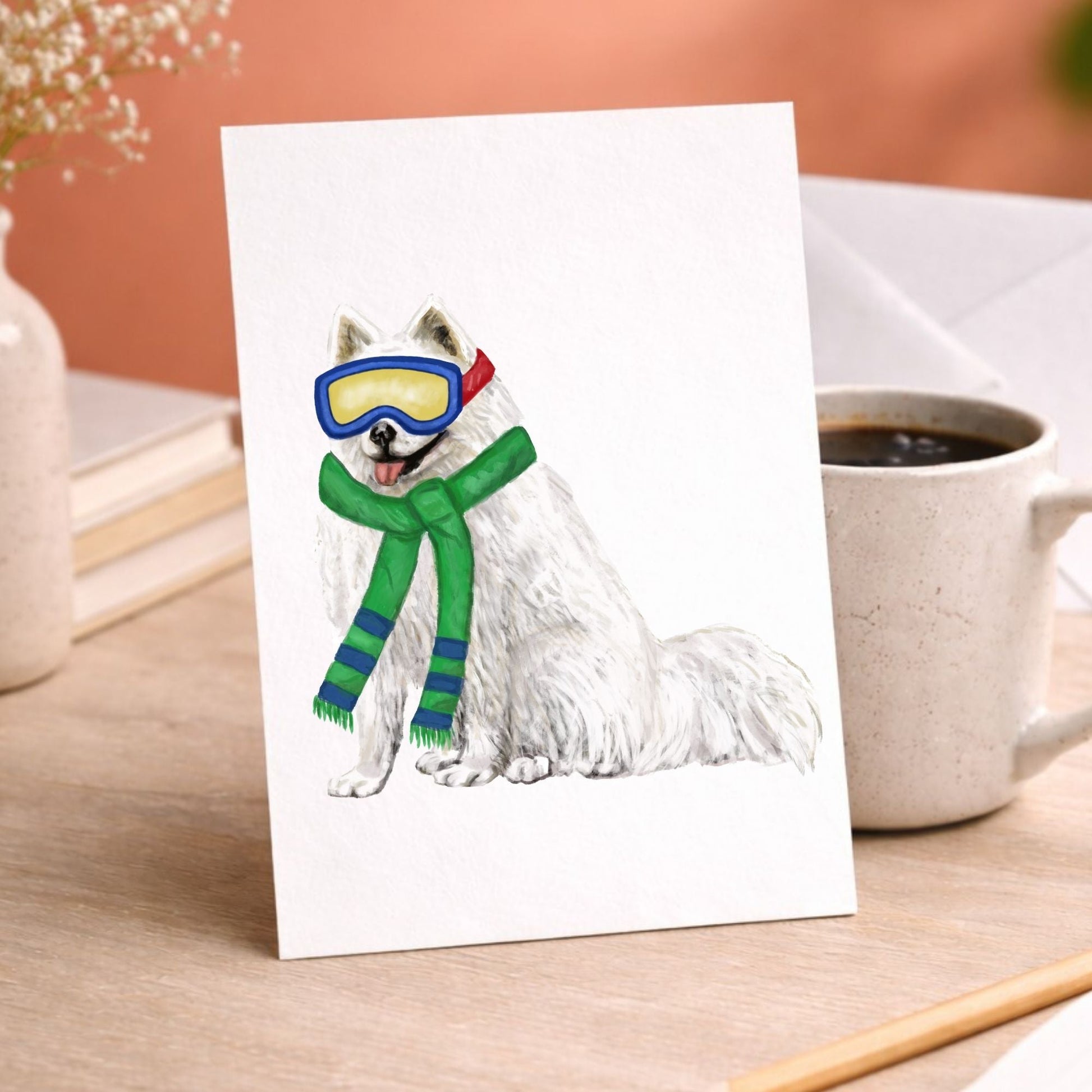 Christmas Samoyed Dog Postcard - MerikaArt