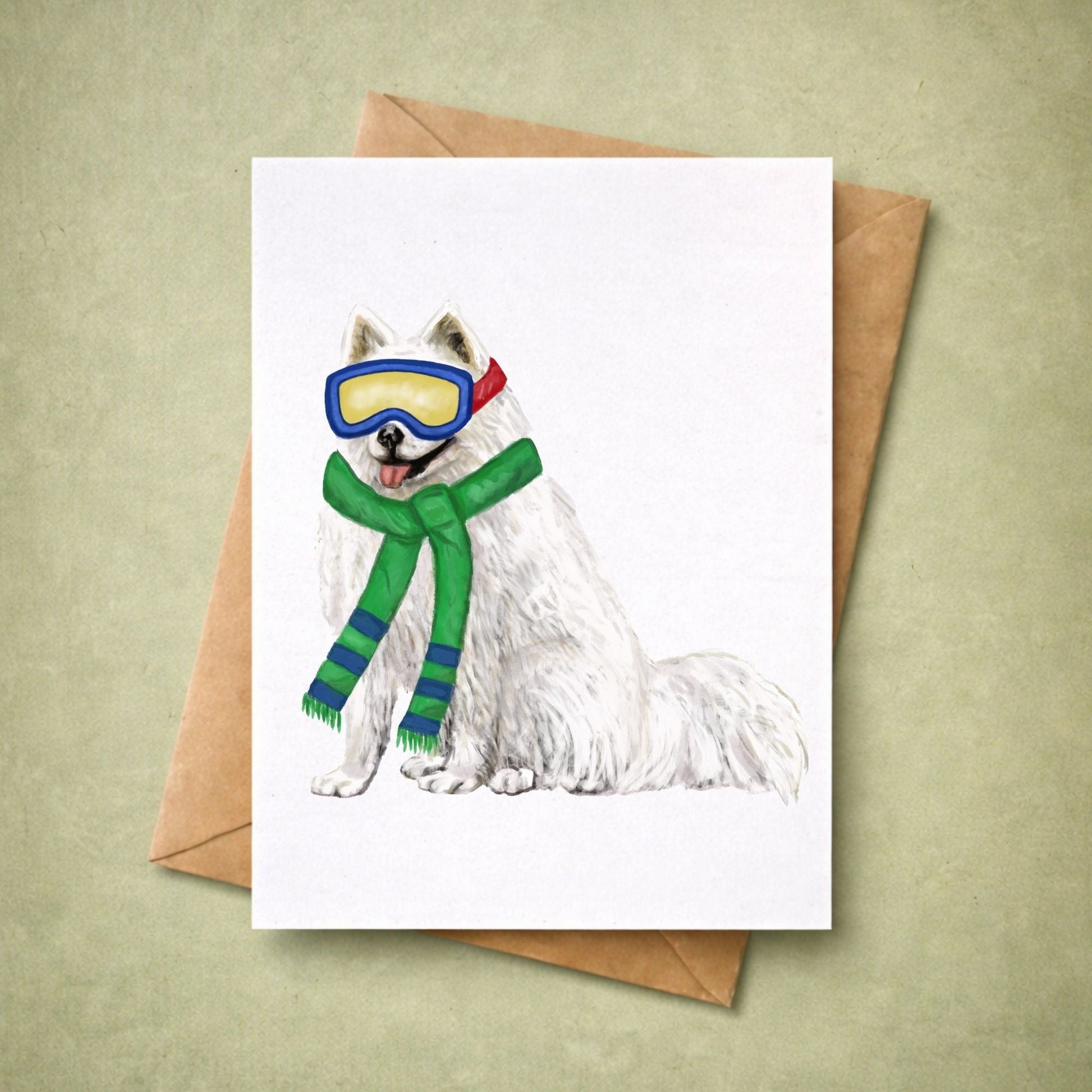 Christmas Samoyed Dog Postcard - MerikaArt