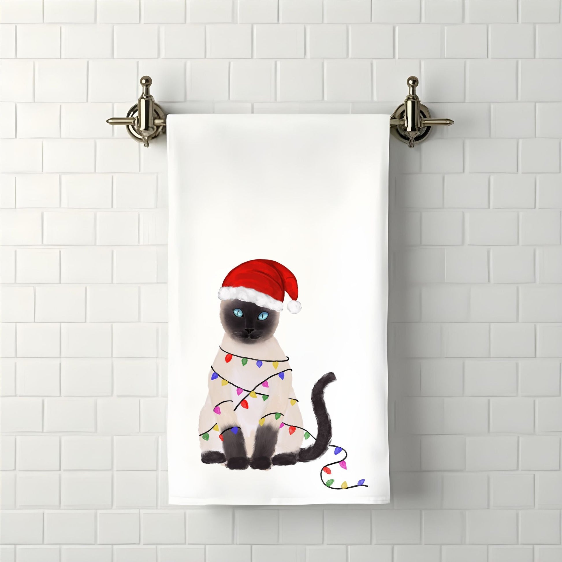 Christmas Siamese Cat Bathroom Towel - MerikaArt