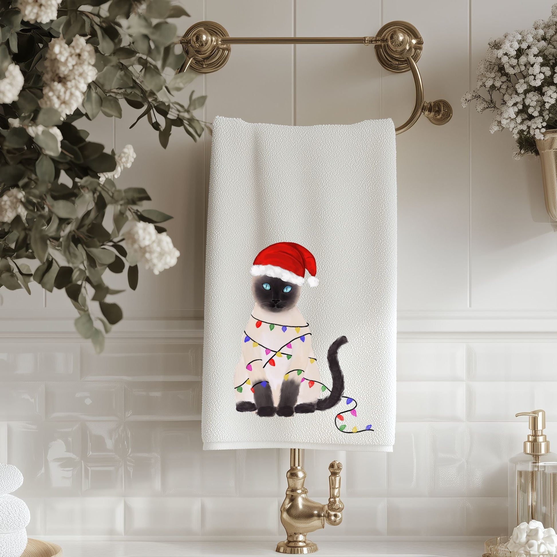 Christmas Siamese Cat Bathroom Towel - MerikaArt