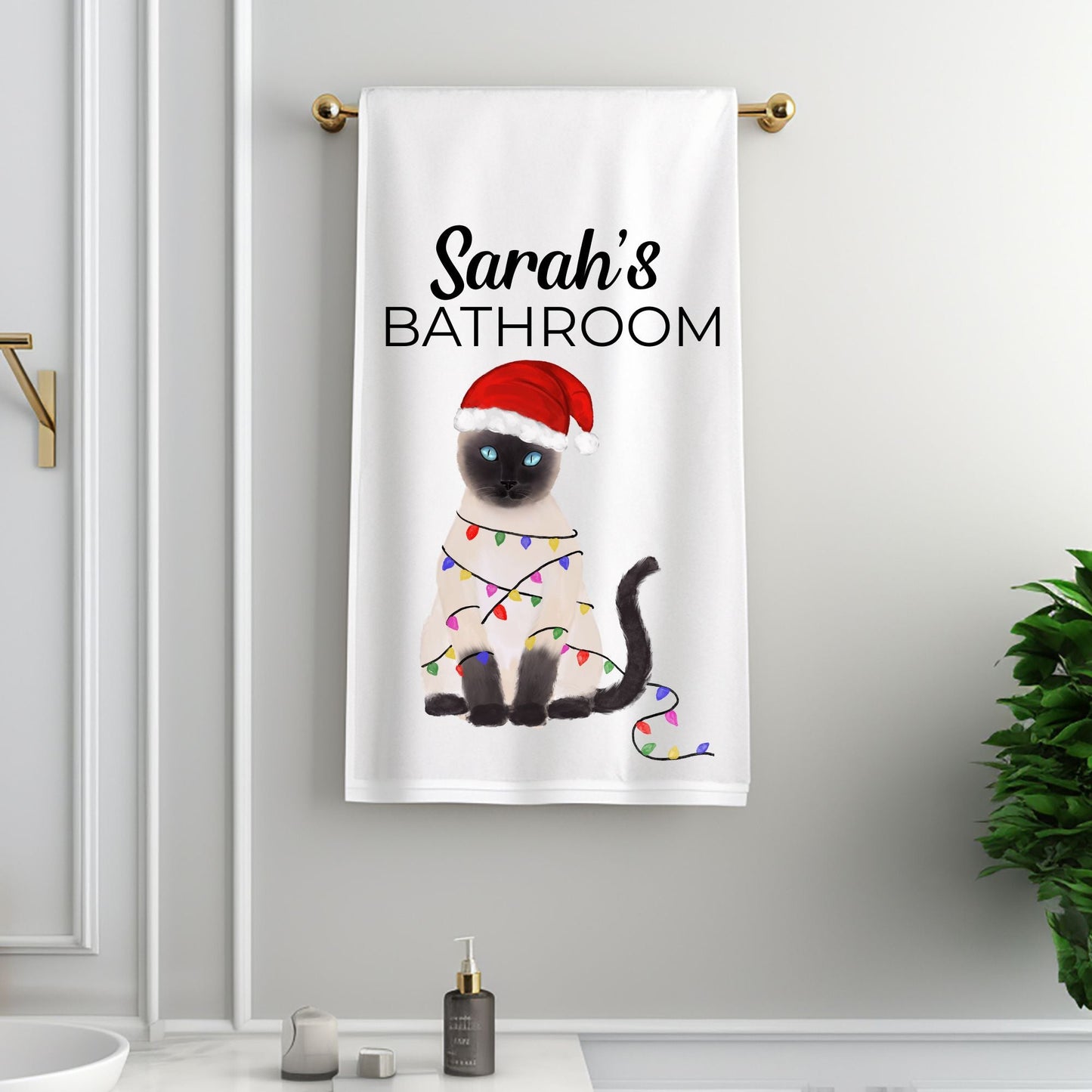 Christmas Siamese Cat Bathroom Towel - MerikaArt