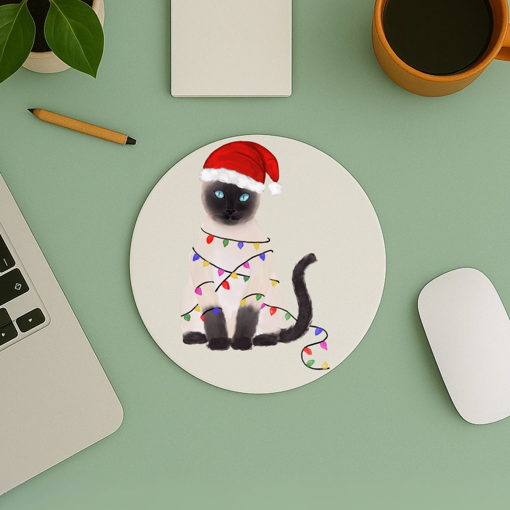 Christmas Siamese Cat Mousepad - MerikaArt
