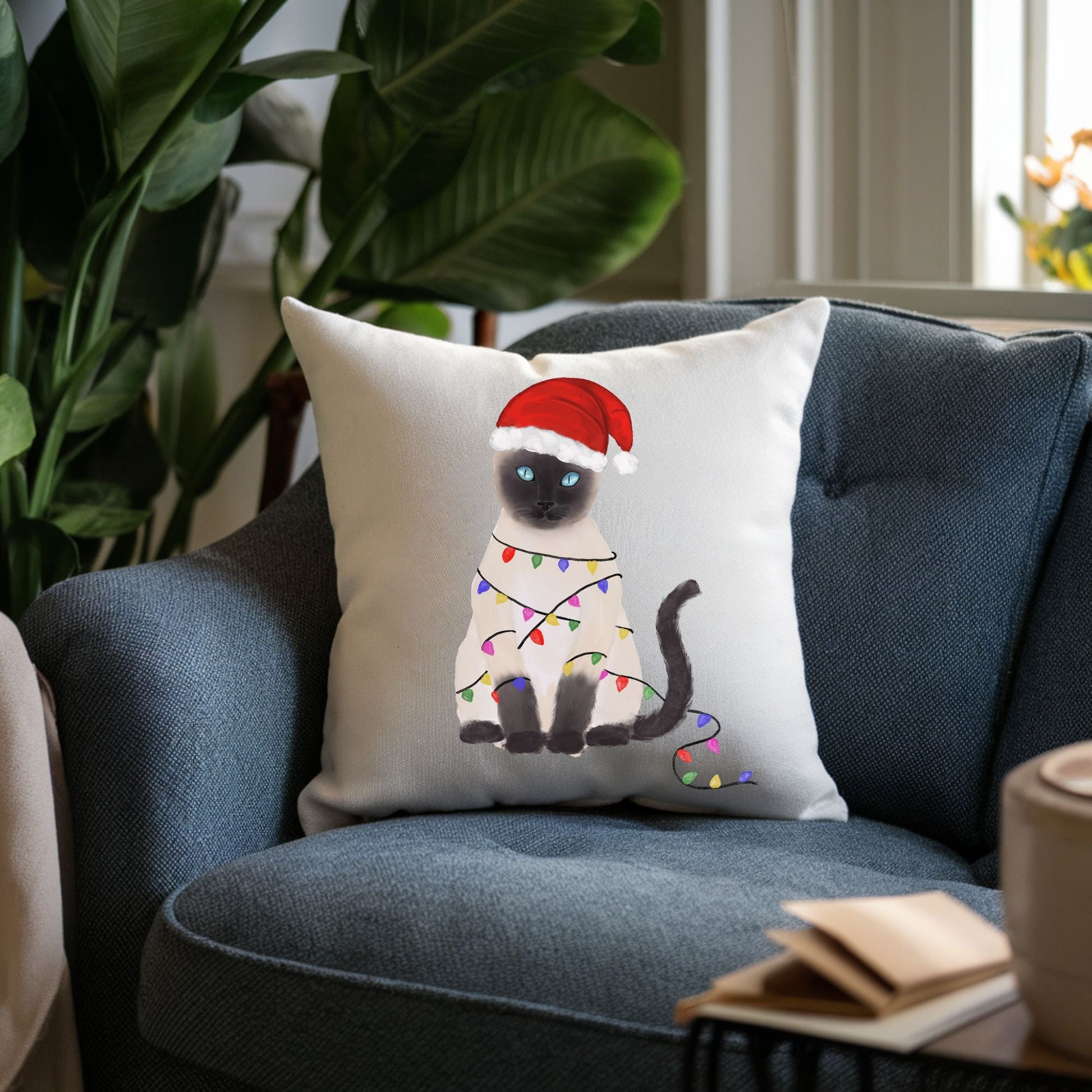 Christmas Siamese Cat Pillow - MerikaArt