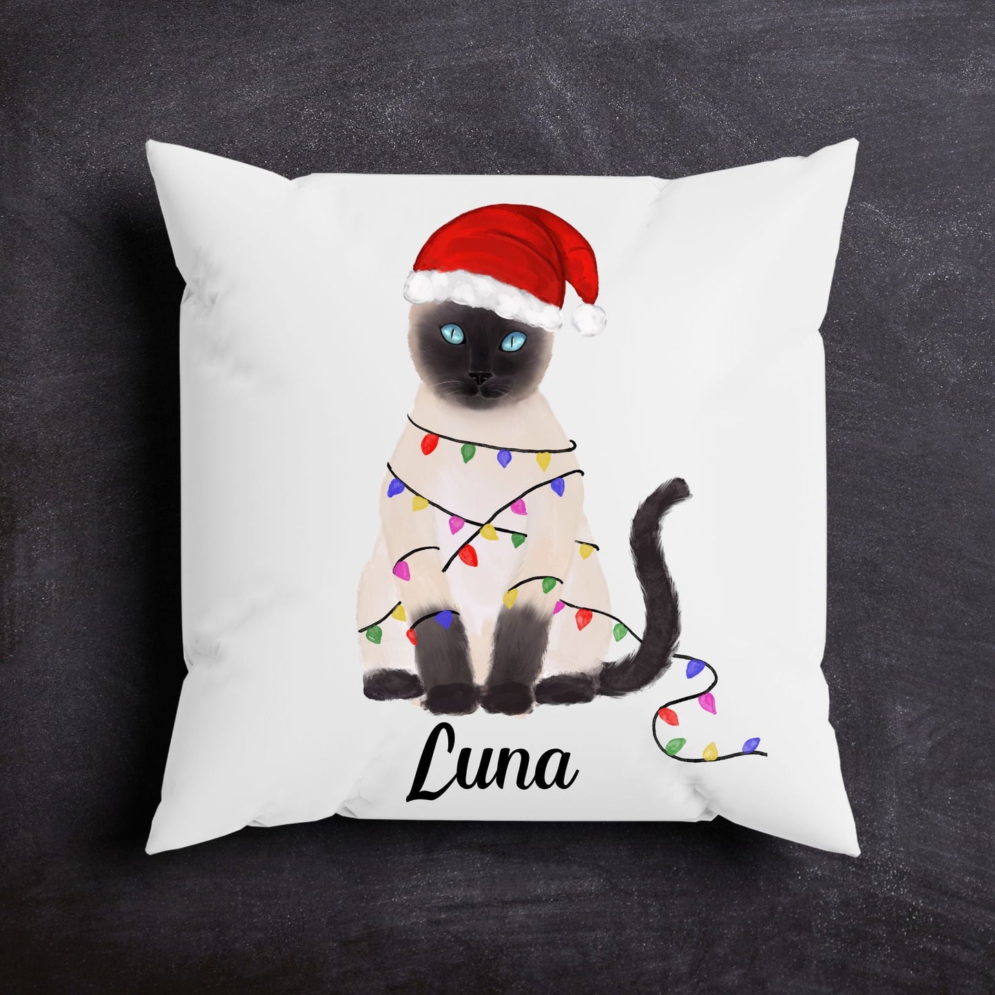 Christmas Siamese Cat Pillow - MerikaArt