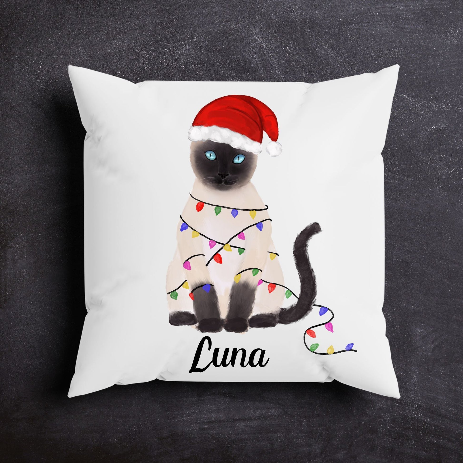 Christmas Siamese Cat Pillow - MerikaArt