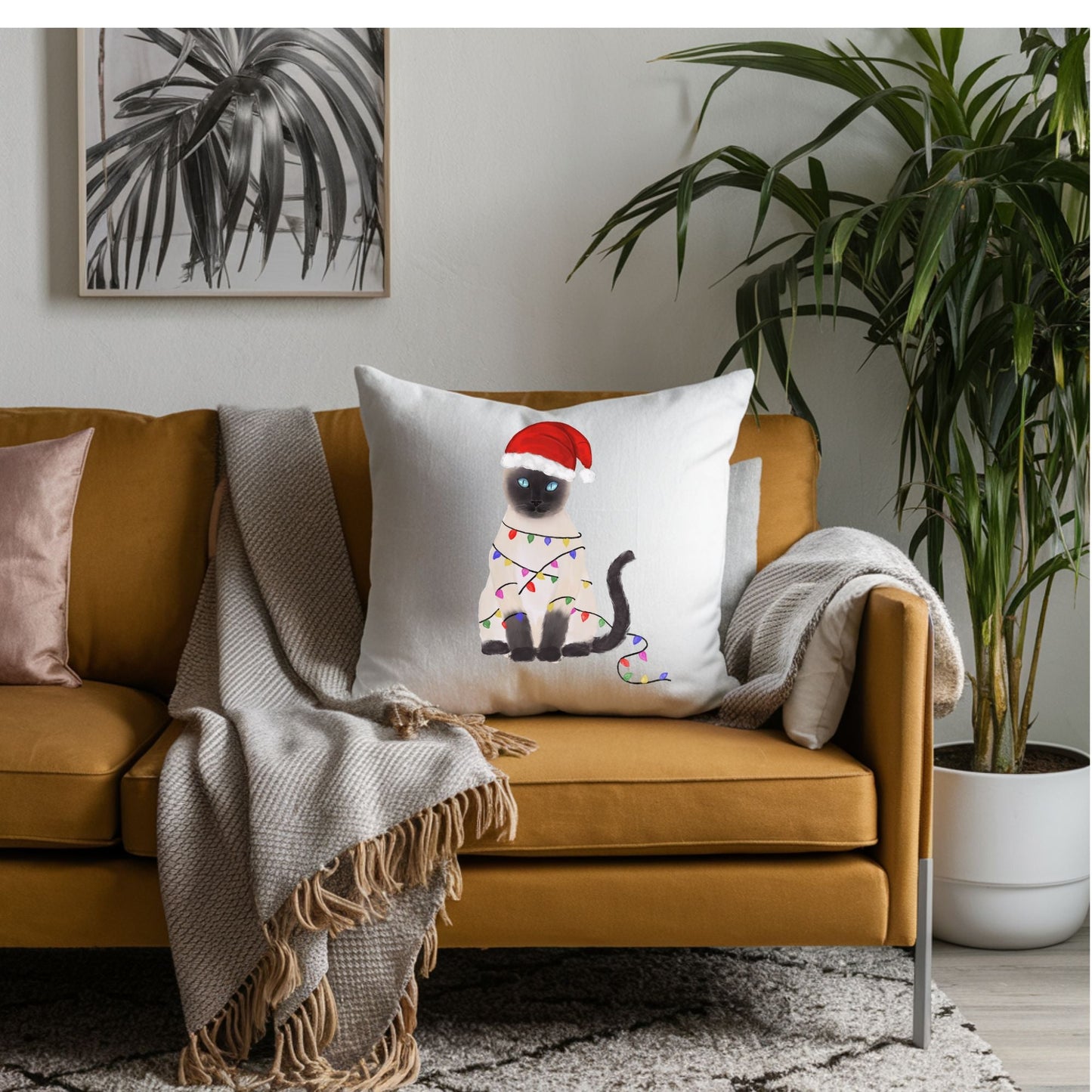 Christmas Siamese Cat Pillow - MerikaArt