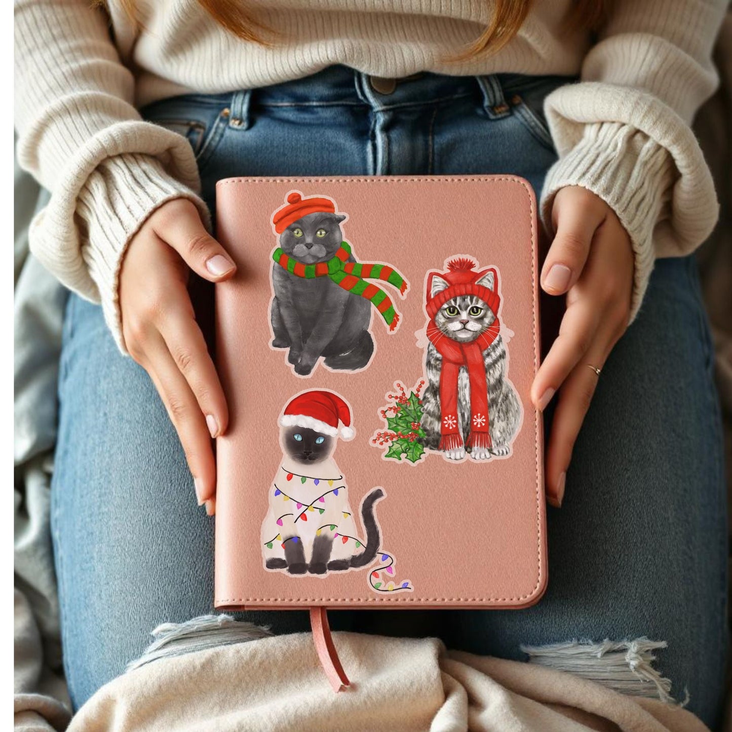 Christmas Siamese Cat Sticker - MerikaArt