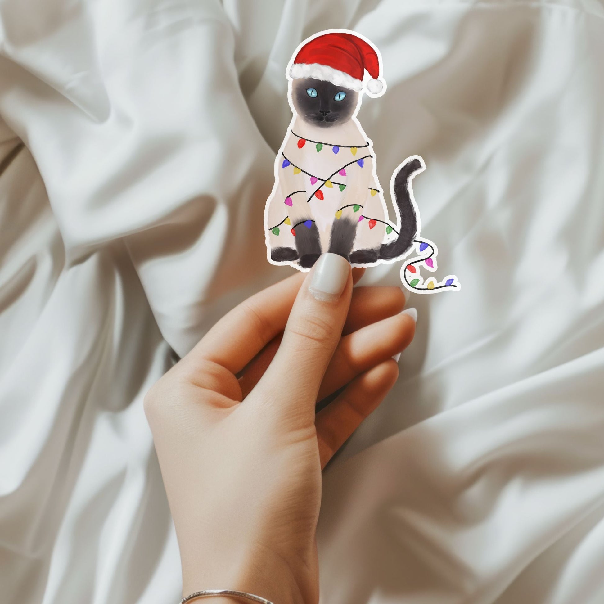 Christmas Siamese Cat Sticker - MerikaArt