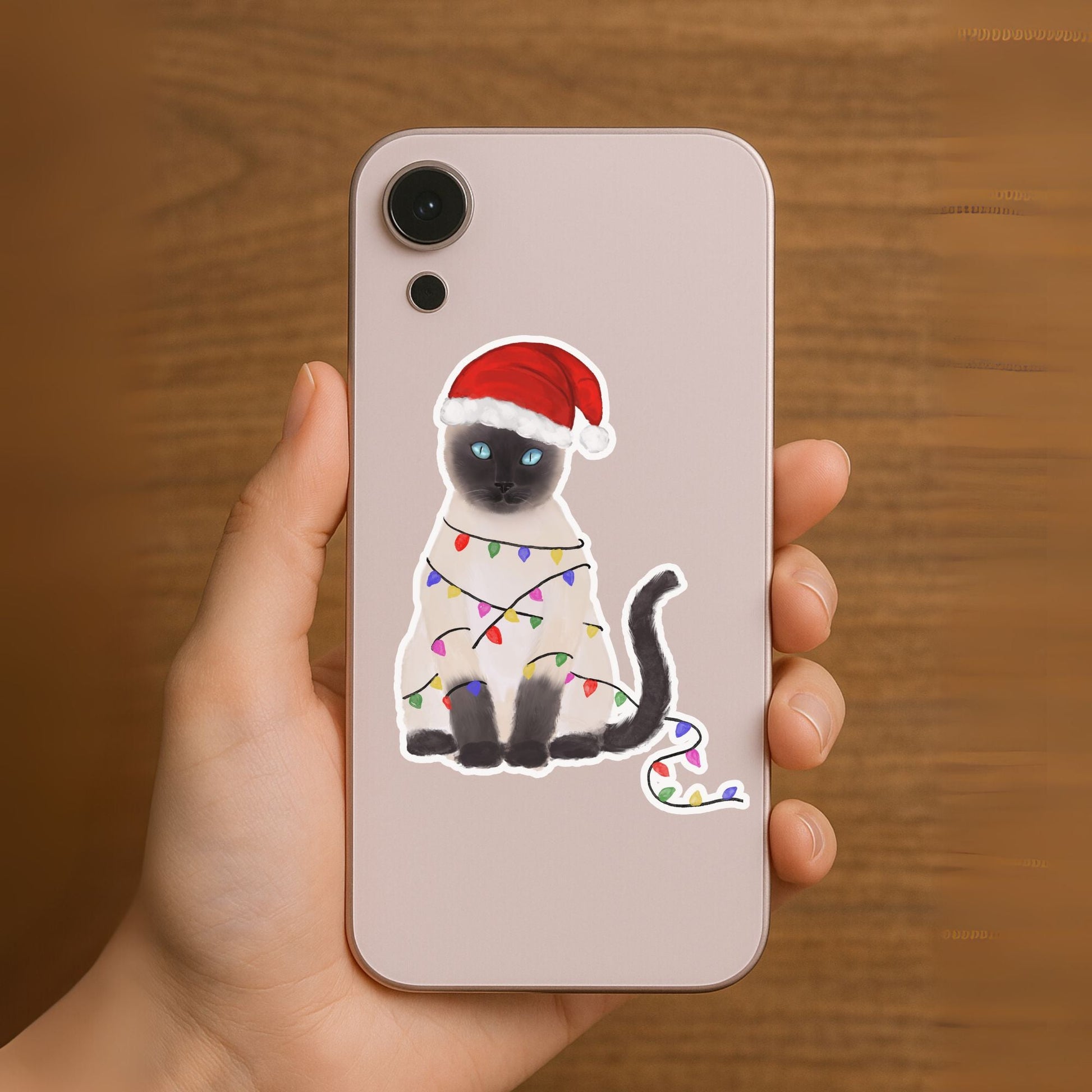 Christmas Siamese Cat Sticker - MerikaArt
