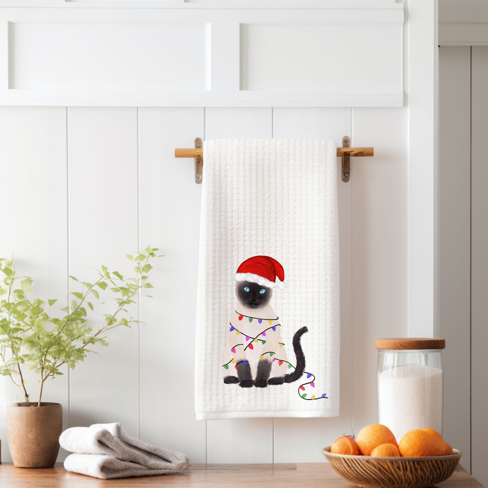 Christmas Siamese Cat Waffle Weave Kitchen Towel - MerikaArt