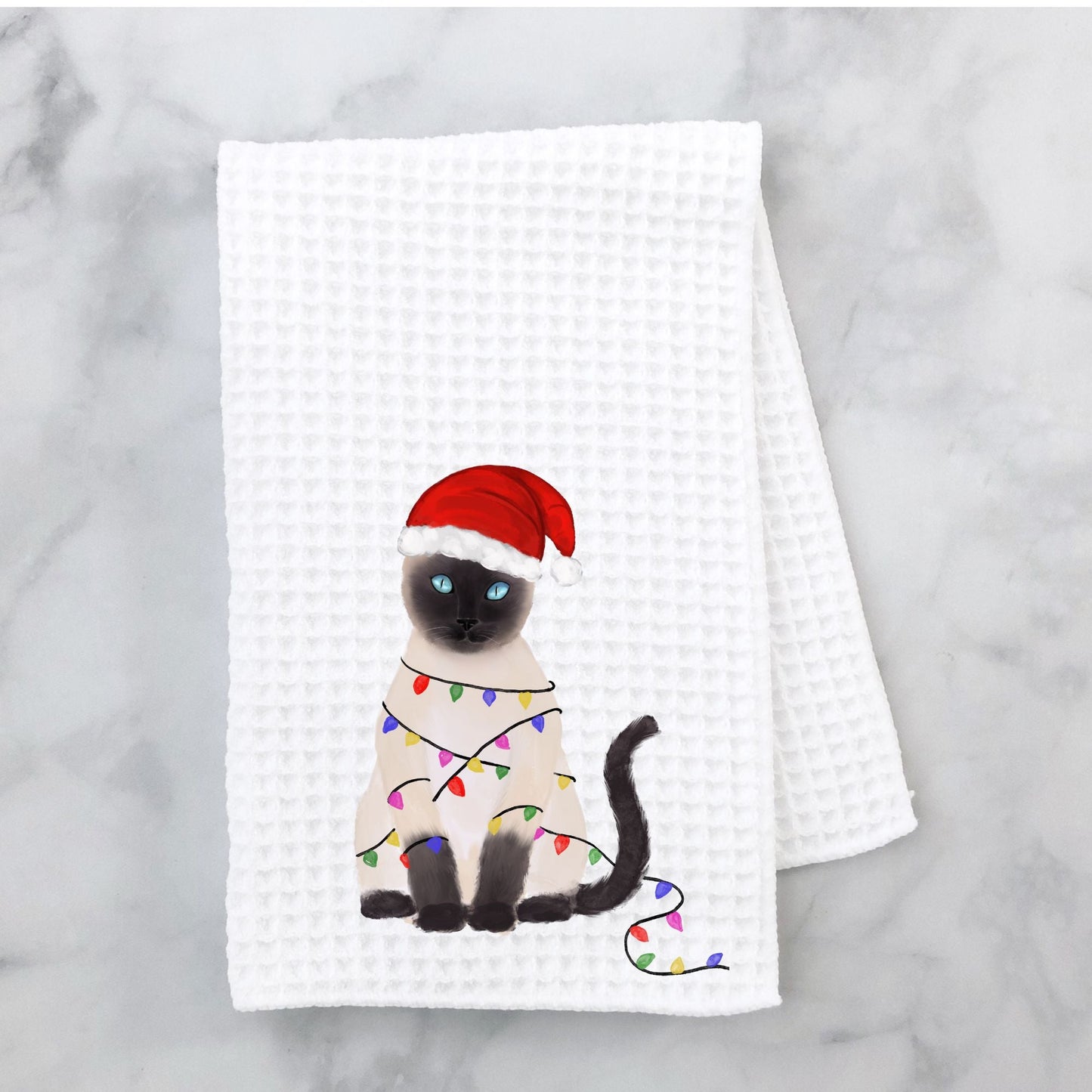 Christmas Siamese Cat Waffle Weave Kitchen Towel - MerikaArt
