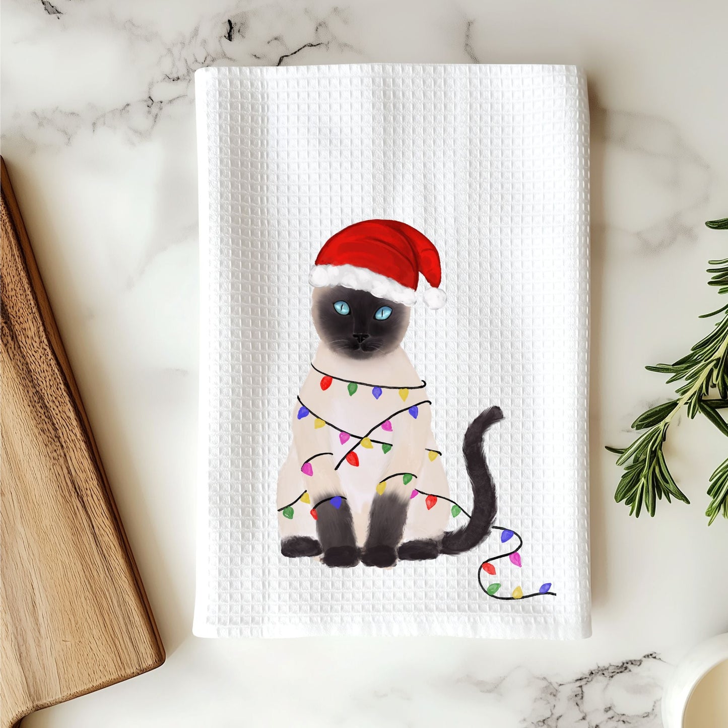 Christmas Siamese Cat Waffle Weave Kitchen Towel - MerikaArt