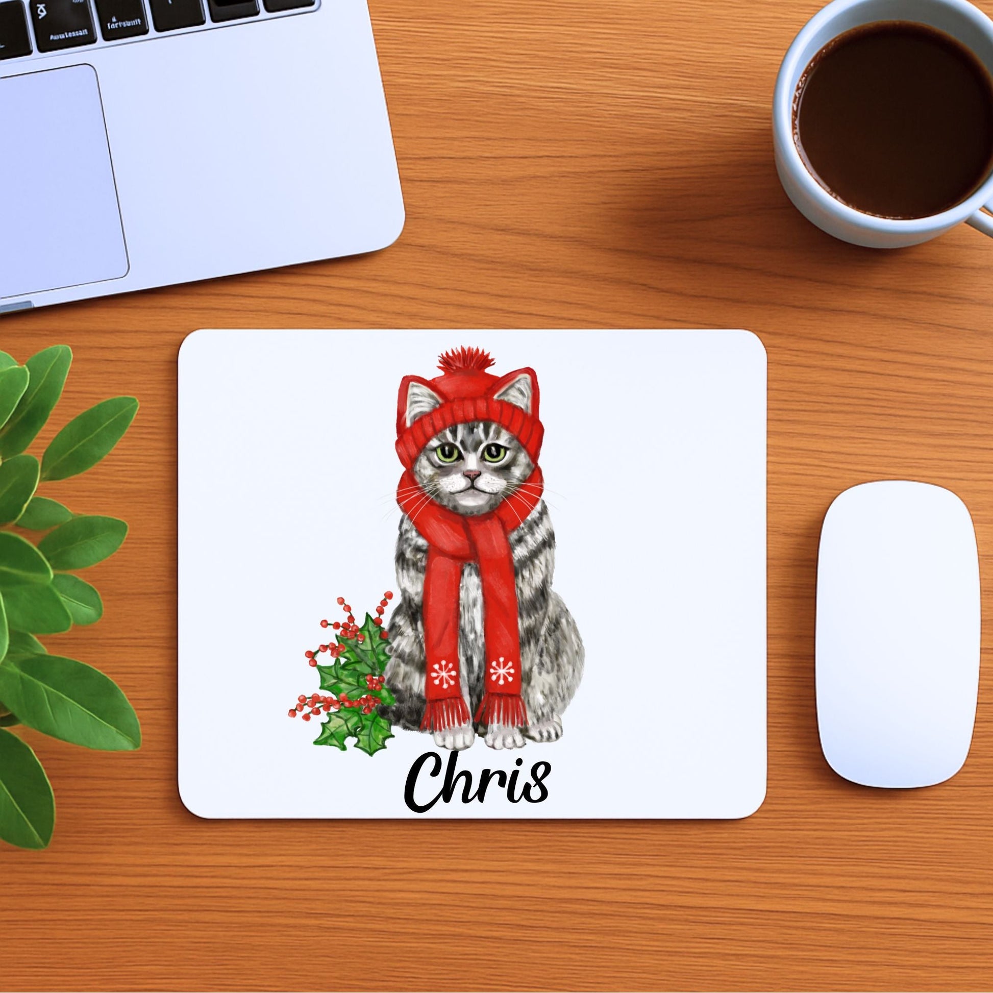 Christmas Tabby Cat Mousepad - MerikaArt