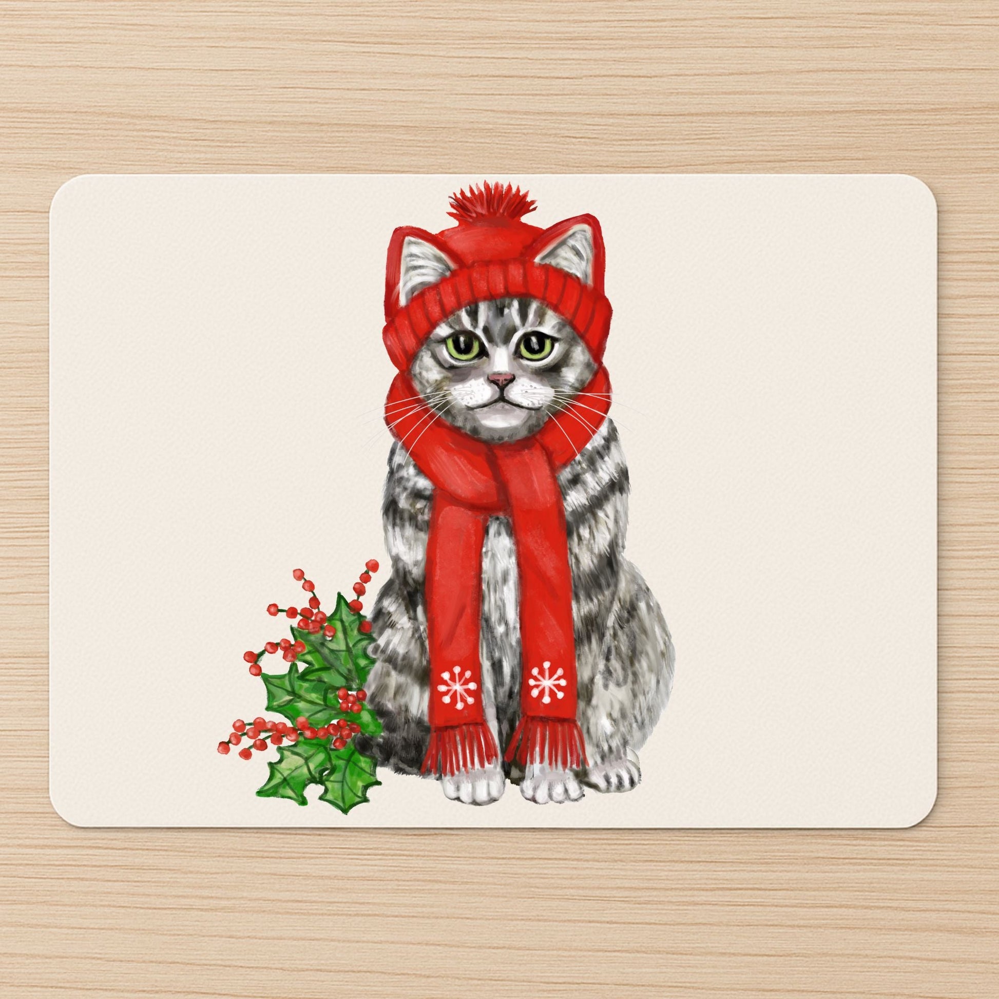 Christmas Tabby Cat Mousepad - MerikaArt