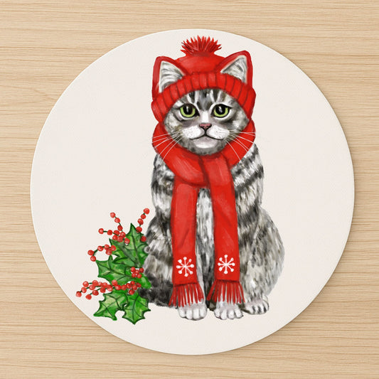 Christmas Tabby Cat Mousepad - MerikaArt