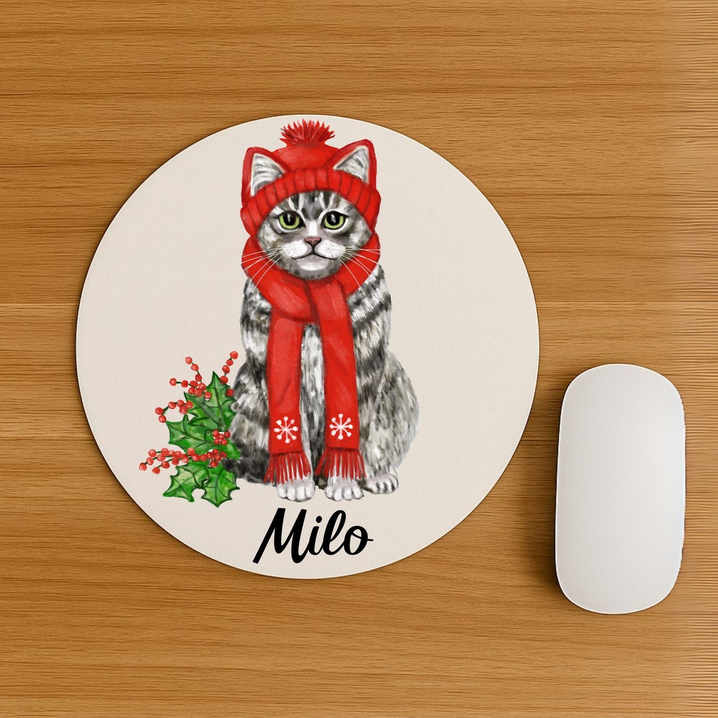 Christmas Tabby Cat Mousepad - MerikaArt
