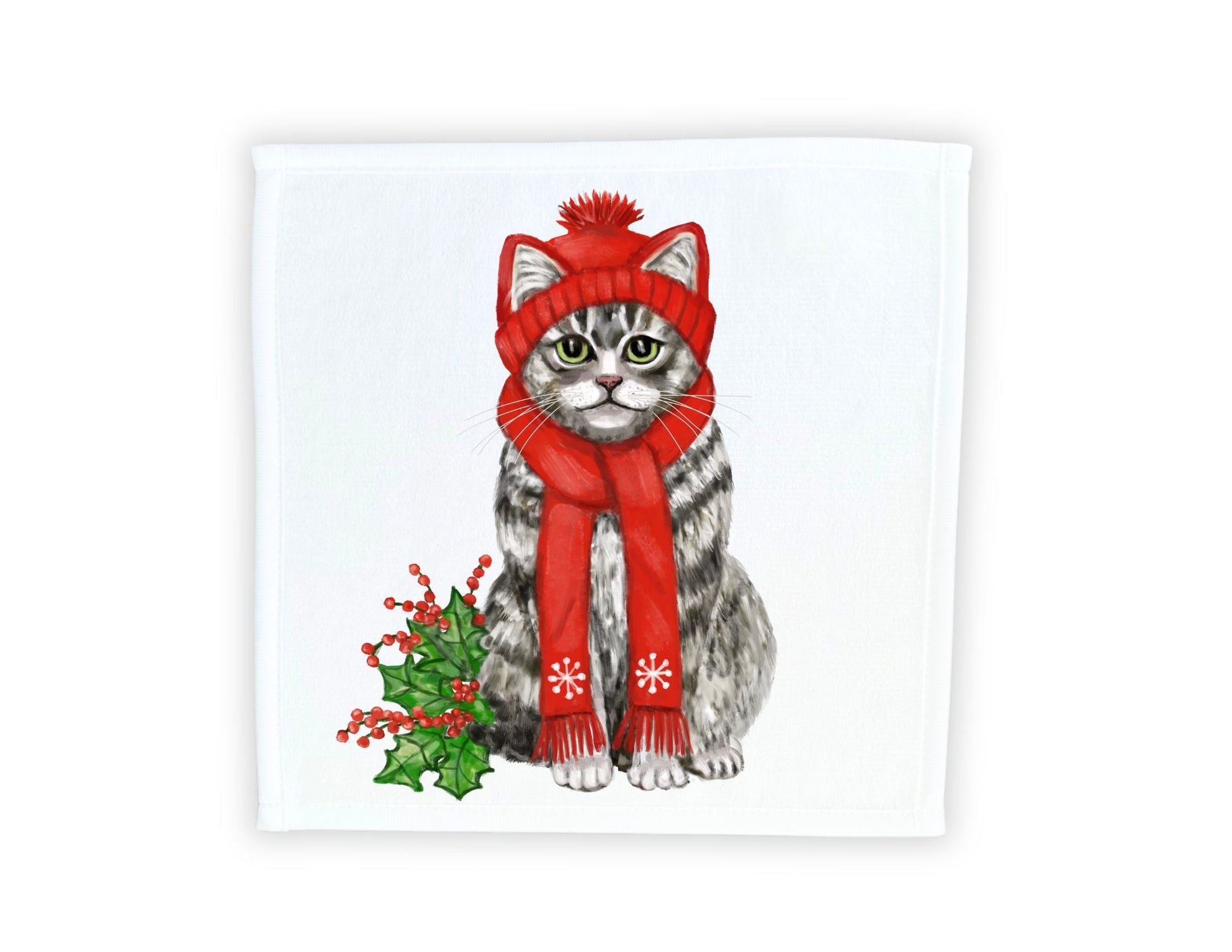 Christmas Tabby Cat Washcloth - MerikaArt