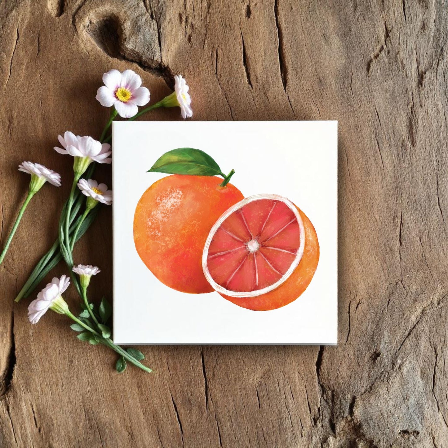 Citrus Delight Ceramic Tile – Handcrafted Orange Art - MerikaArt