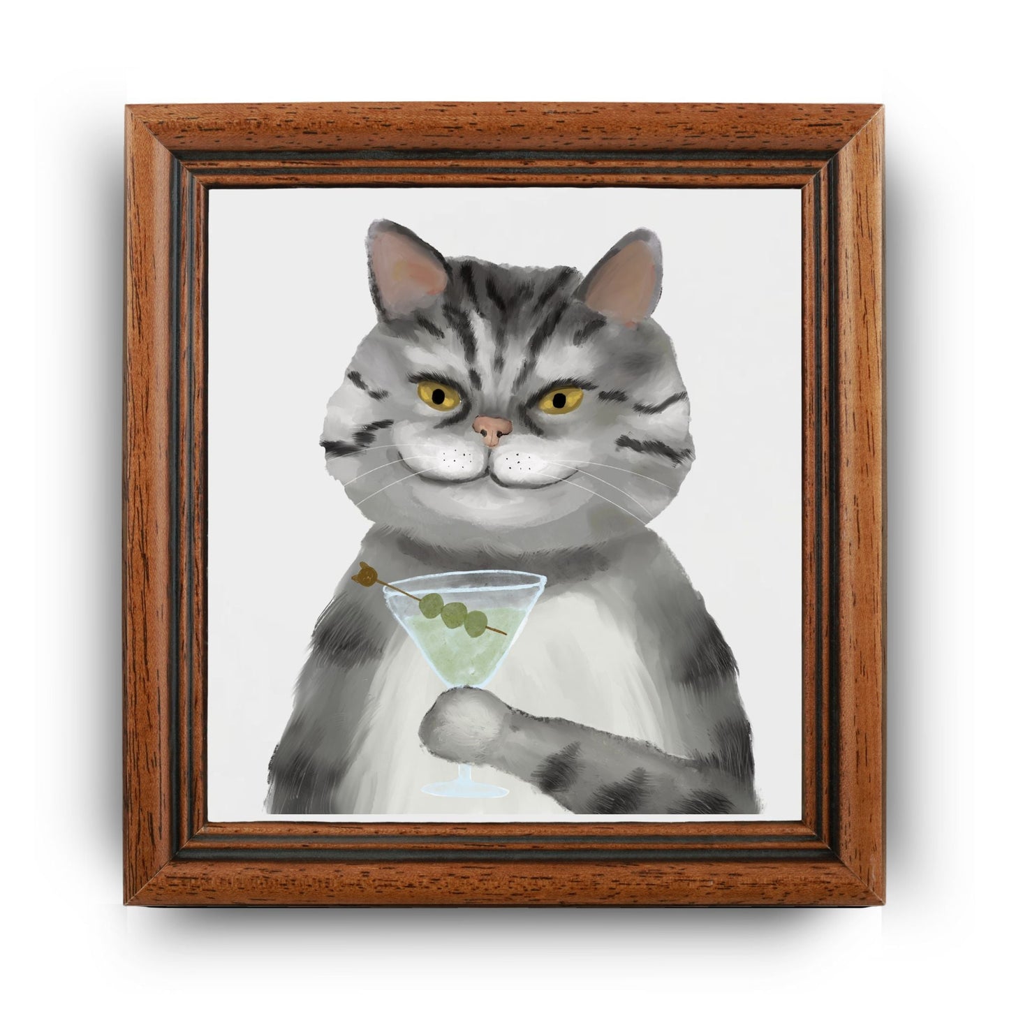 Classy Tabby Cat Martini Ceramic Tile - MerikaArt
