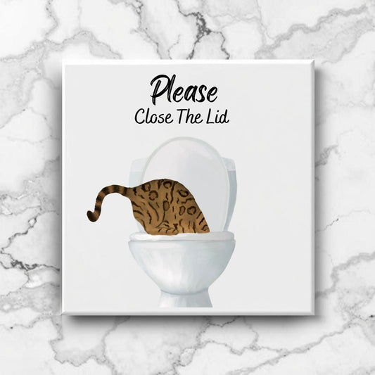 Close The Lid Leopard Cat Ceramic Tile - MerikaArt