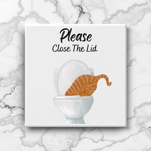 Close The Lid Orange Tabby Cat Ceramic Tile - MerikaArt