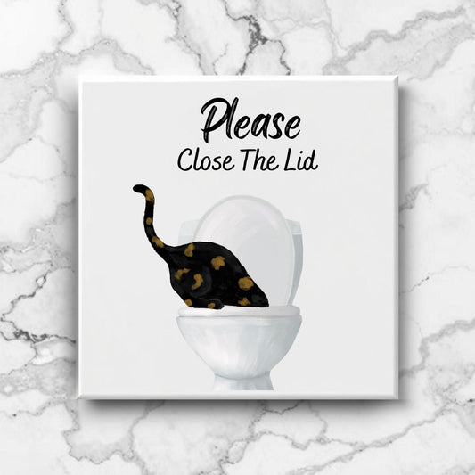 Close The Lid Spotted Cat Ceramic Tile - MerikaArt