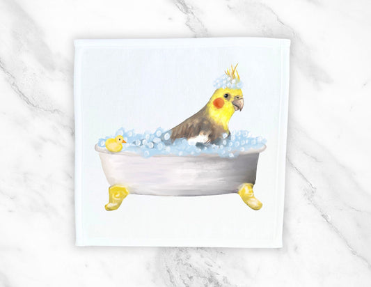 Cockatiel Bubble Bath Washcloth – A Whimsical Gift for Bird Enthusiasts - MerikaArt