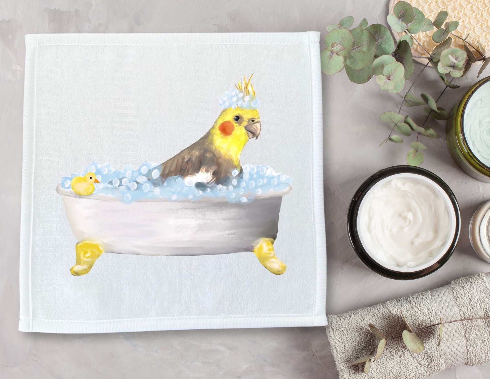 Cockatiel Bubble Bath Washcloth – A Whimsical Gift for Bird Enthusiasts - MerikaArt