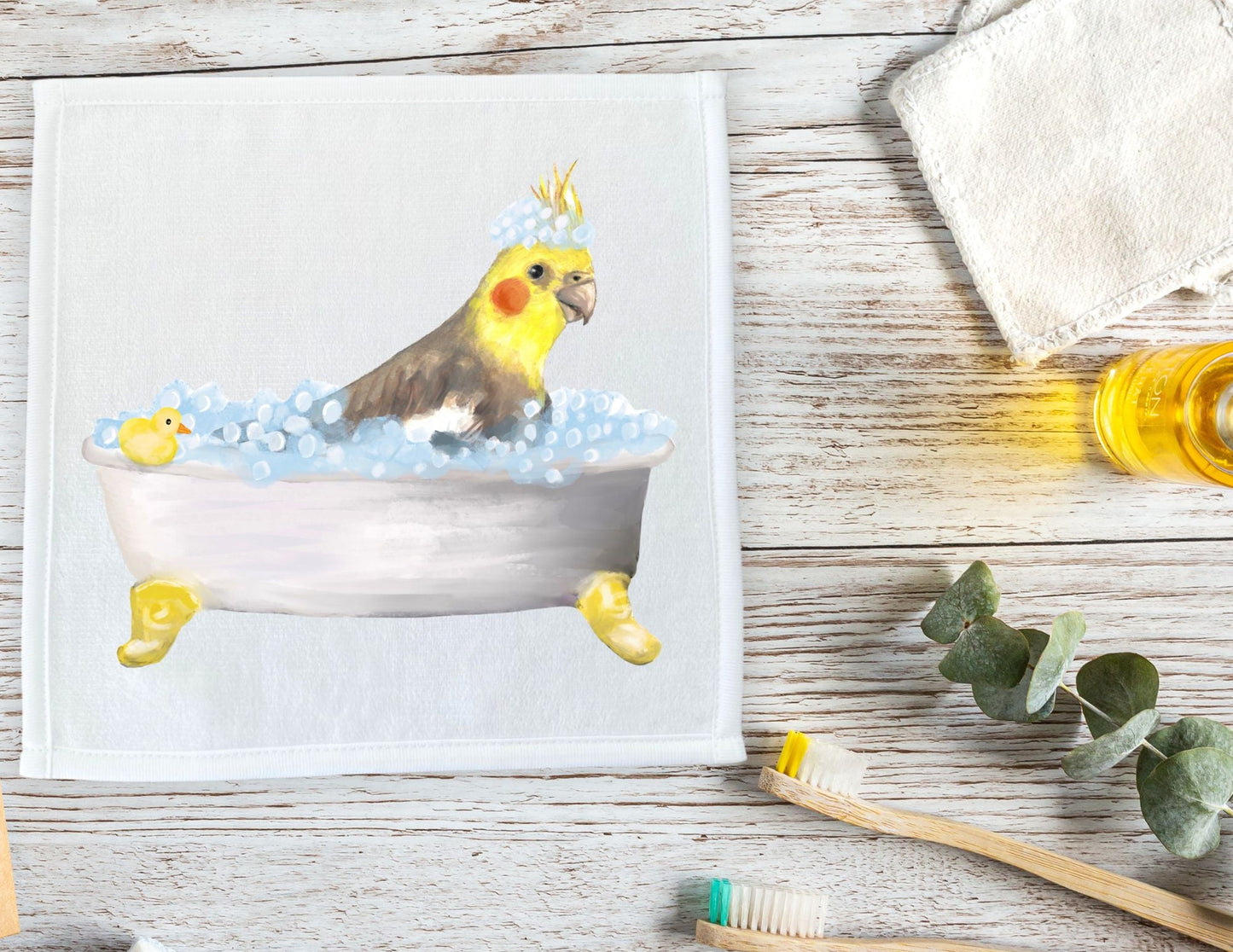 Cockatiel Bubble Bath Washcloth – A Whimsical Gift for Bird Enthusiasts - MerikaArt