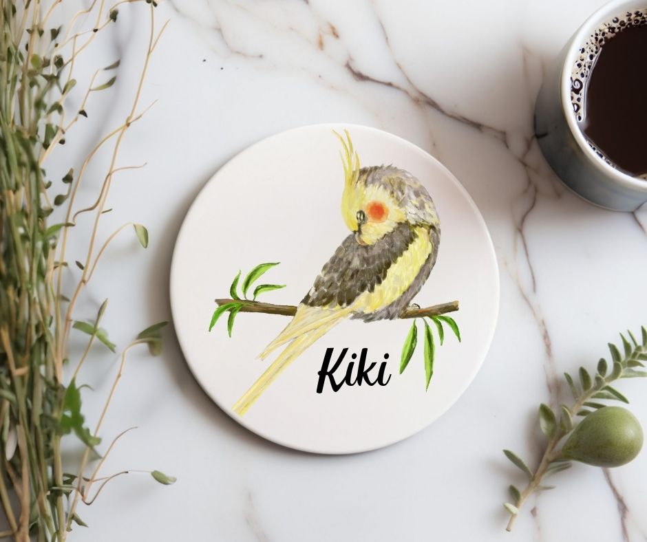 Cockatiel Ceramic Coaster - MerikaArt
