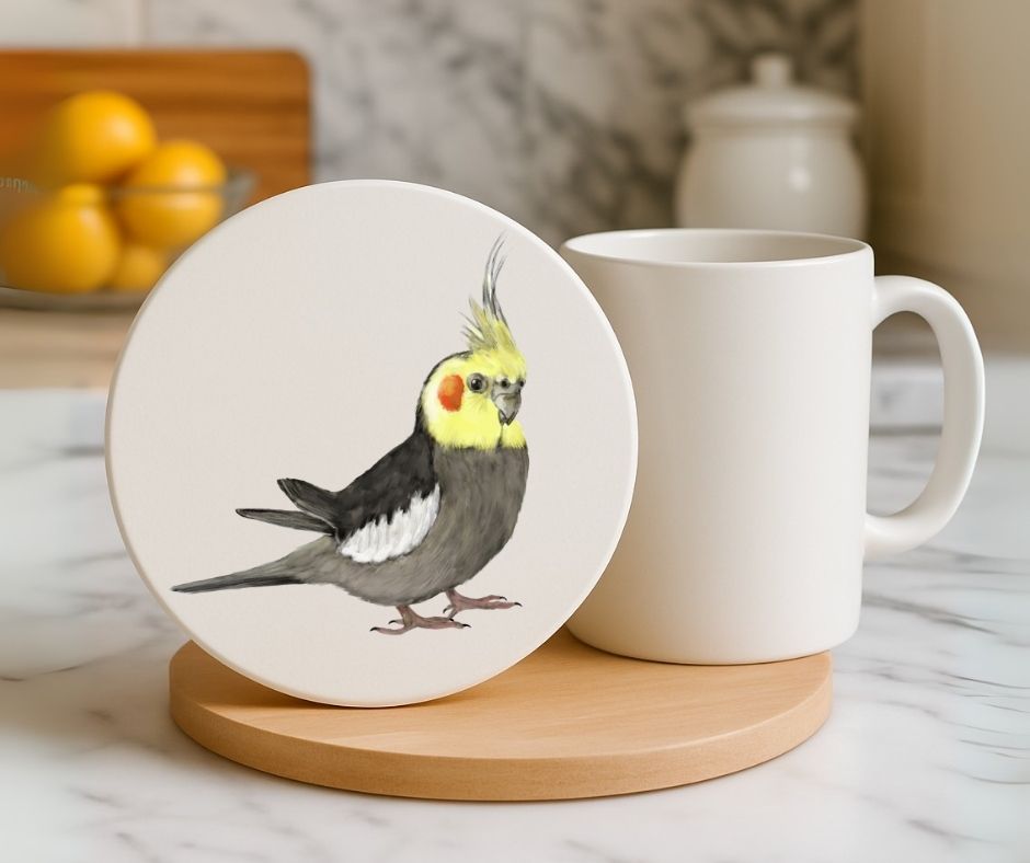 Cockatiel Ceramic Coaster - MerikaArt