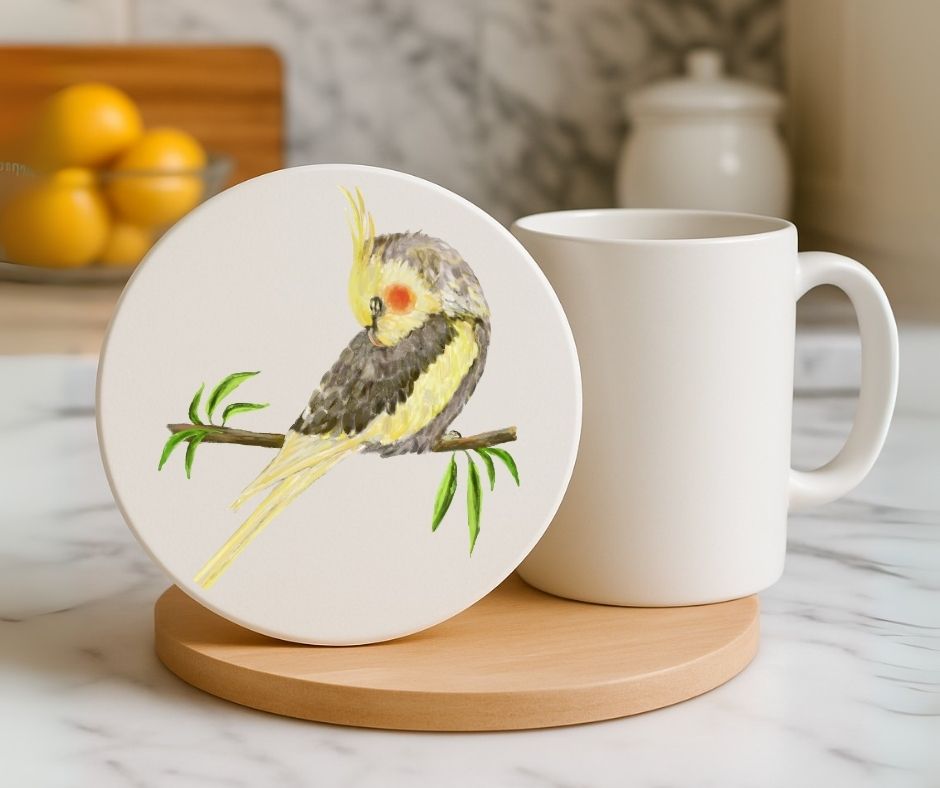 Cockatiel Ceramic Coaster - MerikaArt