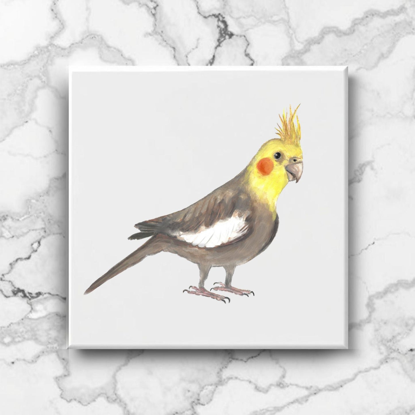 Cockatiel Ceramic Tile – Handcrafted Bird Artwork - MerikaArt