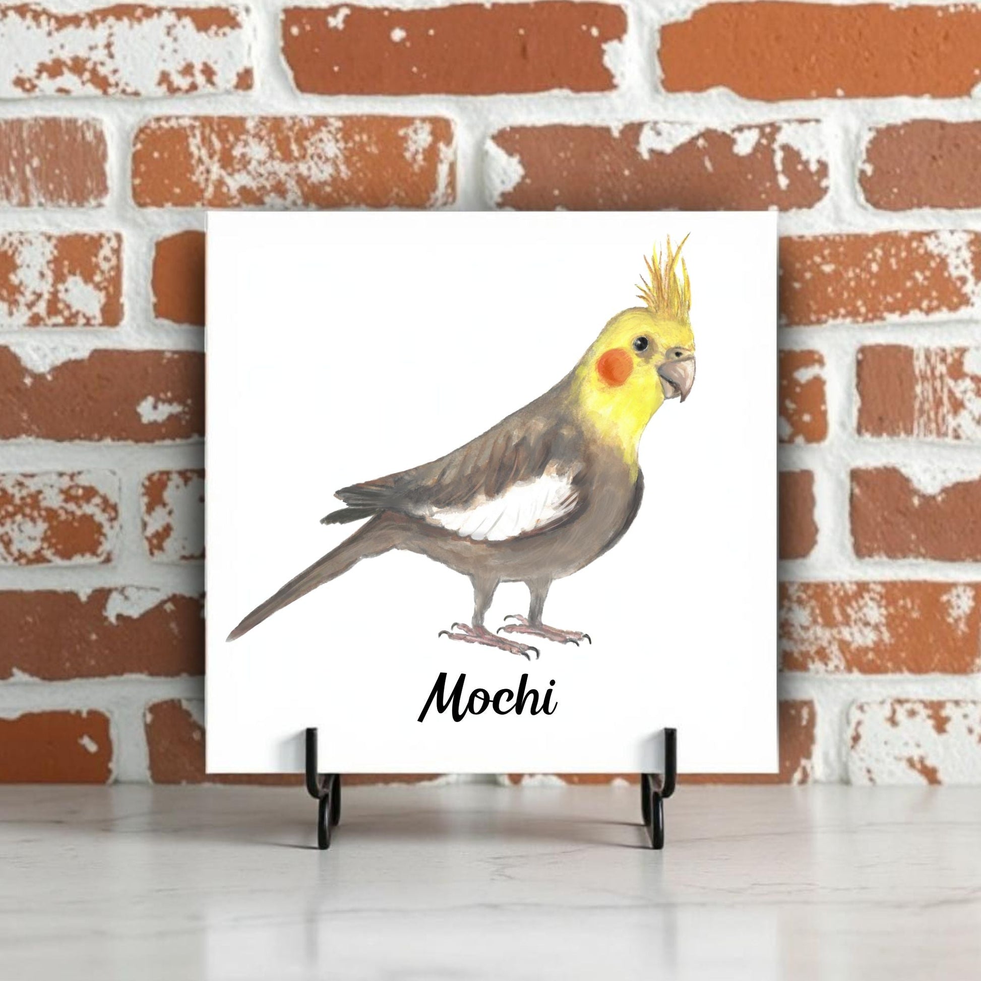 Cockatiel Ceramic Tile – Handcrafted Bird Artwork - MerikaArt