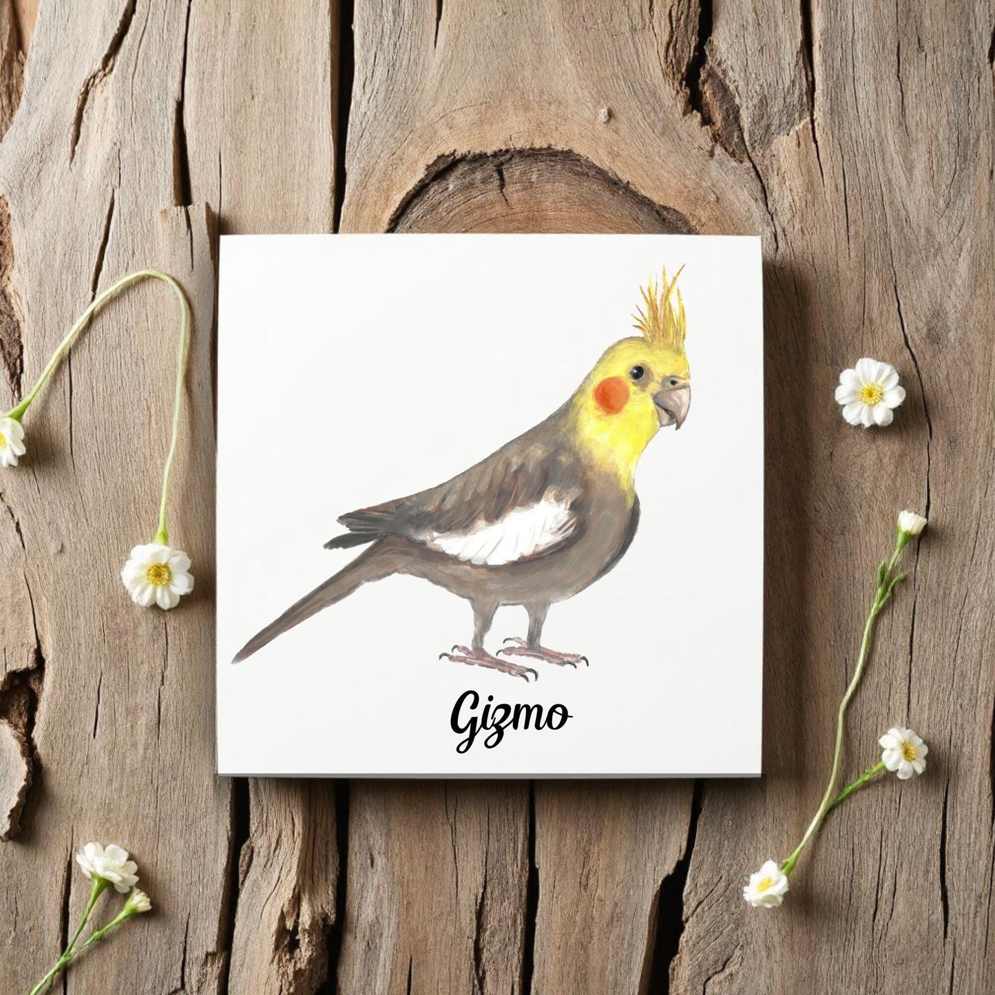 Cockatiel Ceramic Tile – Handcrafted Bird Artwork - MerikaArt