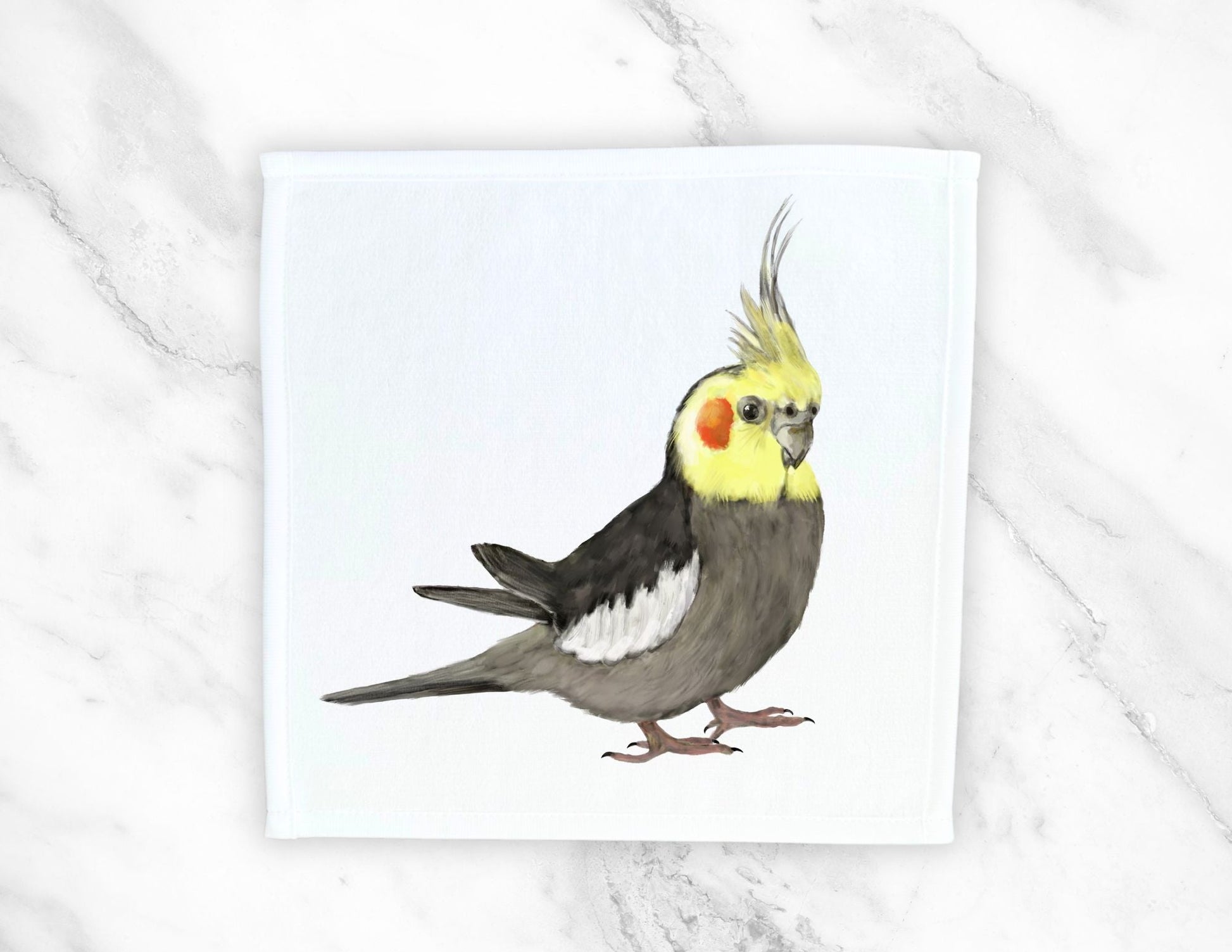 Cockatiel Delight Washcloth | Soft Gray and Yellow Elegance - MerikaArt