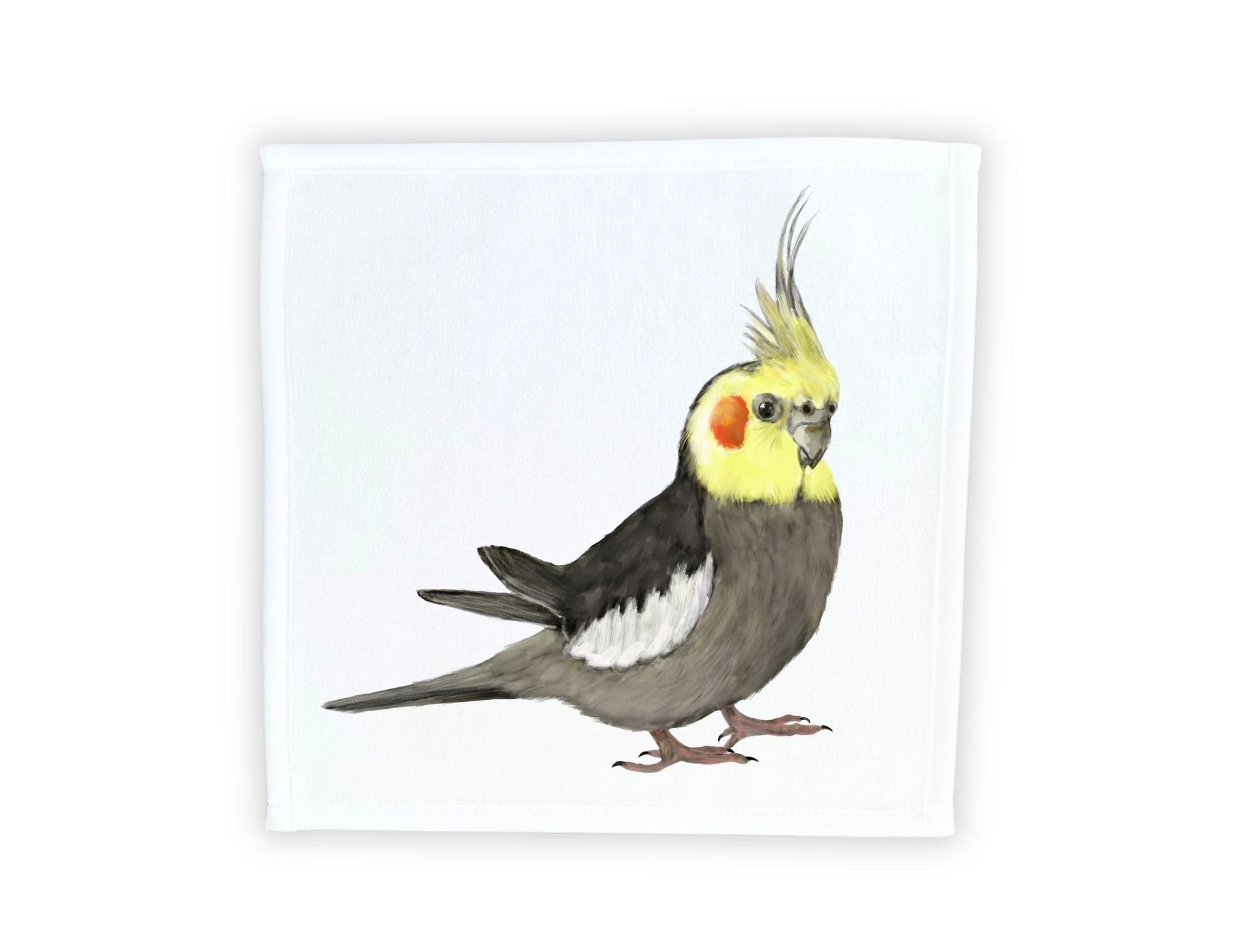 Cockatiel Delight Washcloth | Soft Gray and Yellow Elegance - MerikaArt