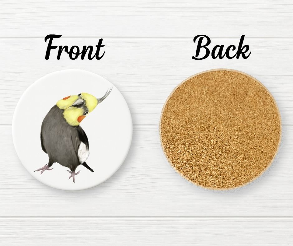 Cockatiel Head Tilt Ceramic Coaster - MerikaArt