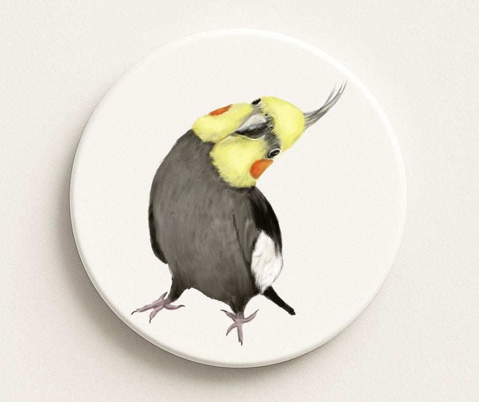 Cockatiel Head Tilt Ceramic Coaster - MerikaArt